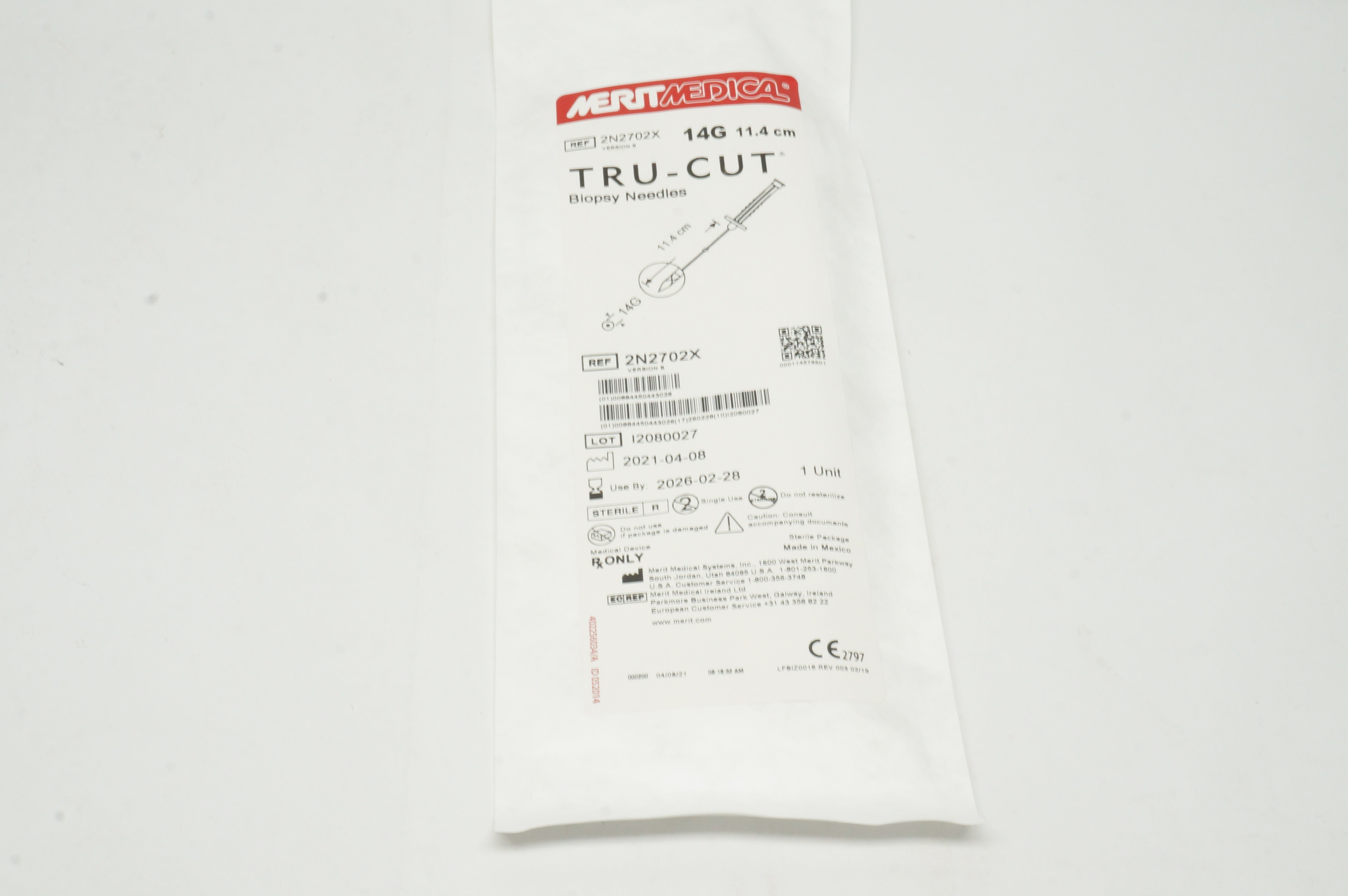 Merit Medical 2N2702X Tru-Cut Biopsy Ndles 14G x 11.4cm