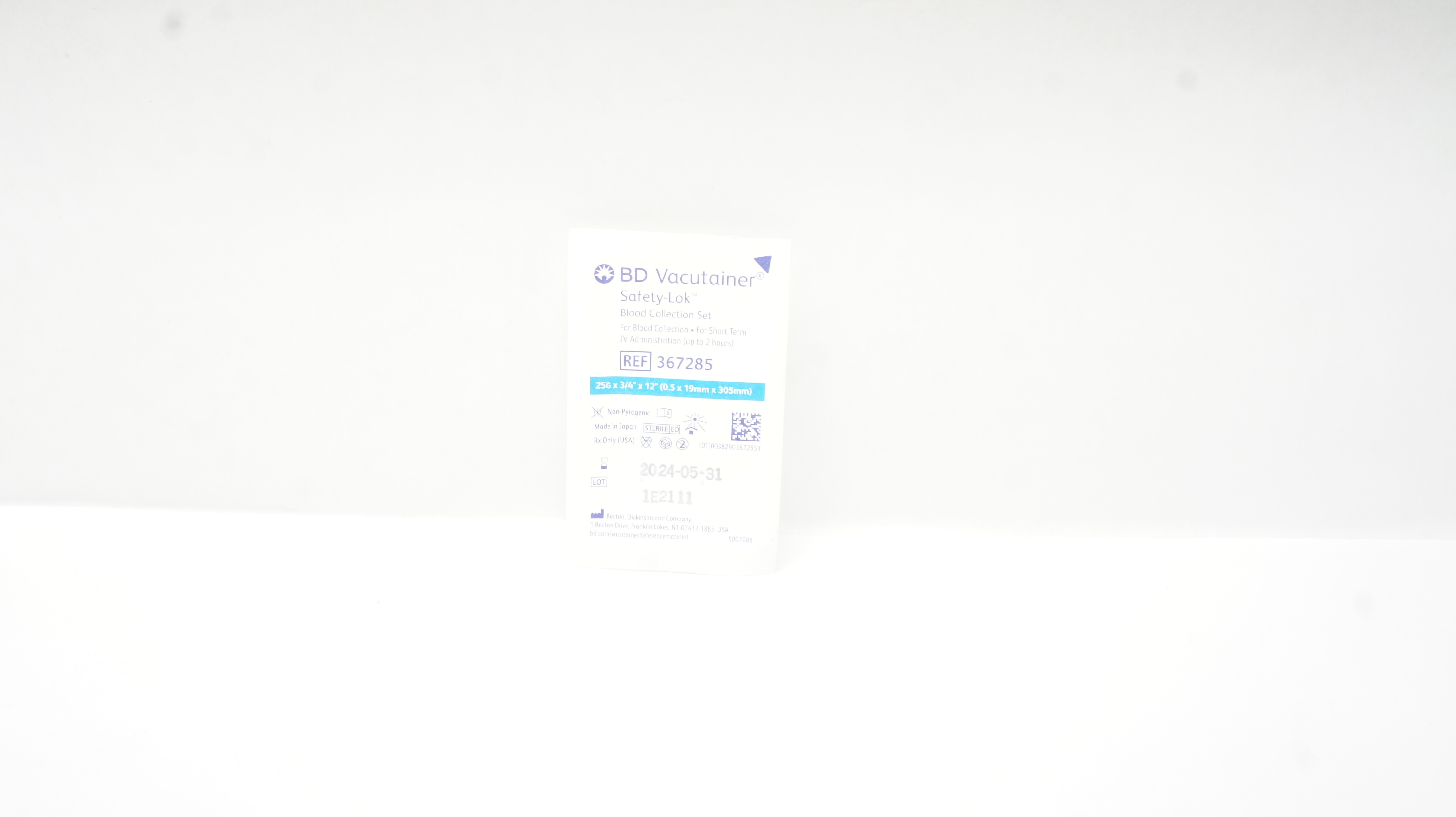 BD 367285 Vacutainer Safety-Lok Blood Collection Set 25Gx3/4x12inch (x)