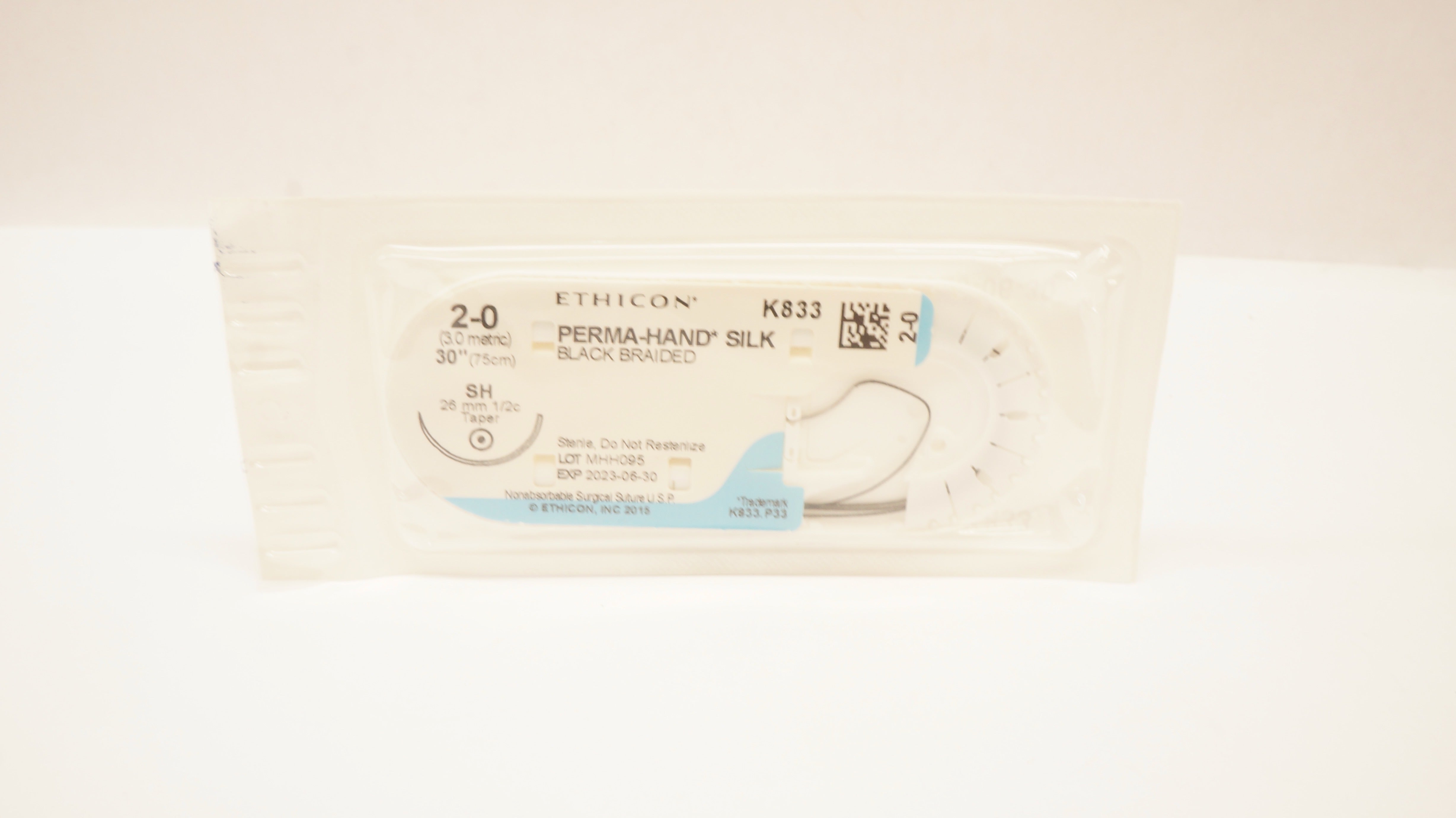Ethicon K833 2-0 PERMA-HAND SILK Stre SH 26mm 1/2c Taper 30inch