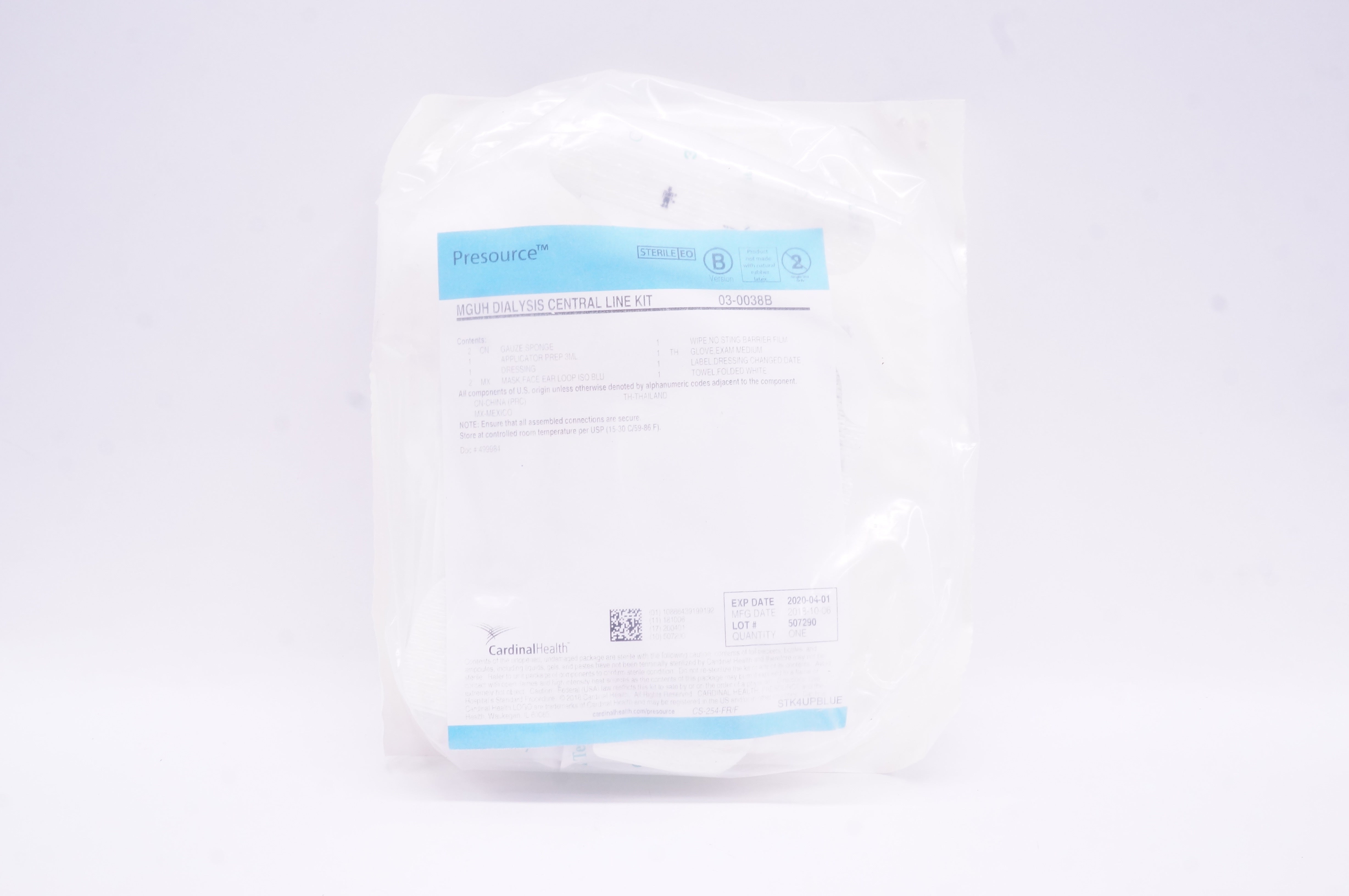 Cardinal Health 03-0038B Presourse MGUH Dialysis Central Line Kit (x)