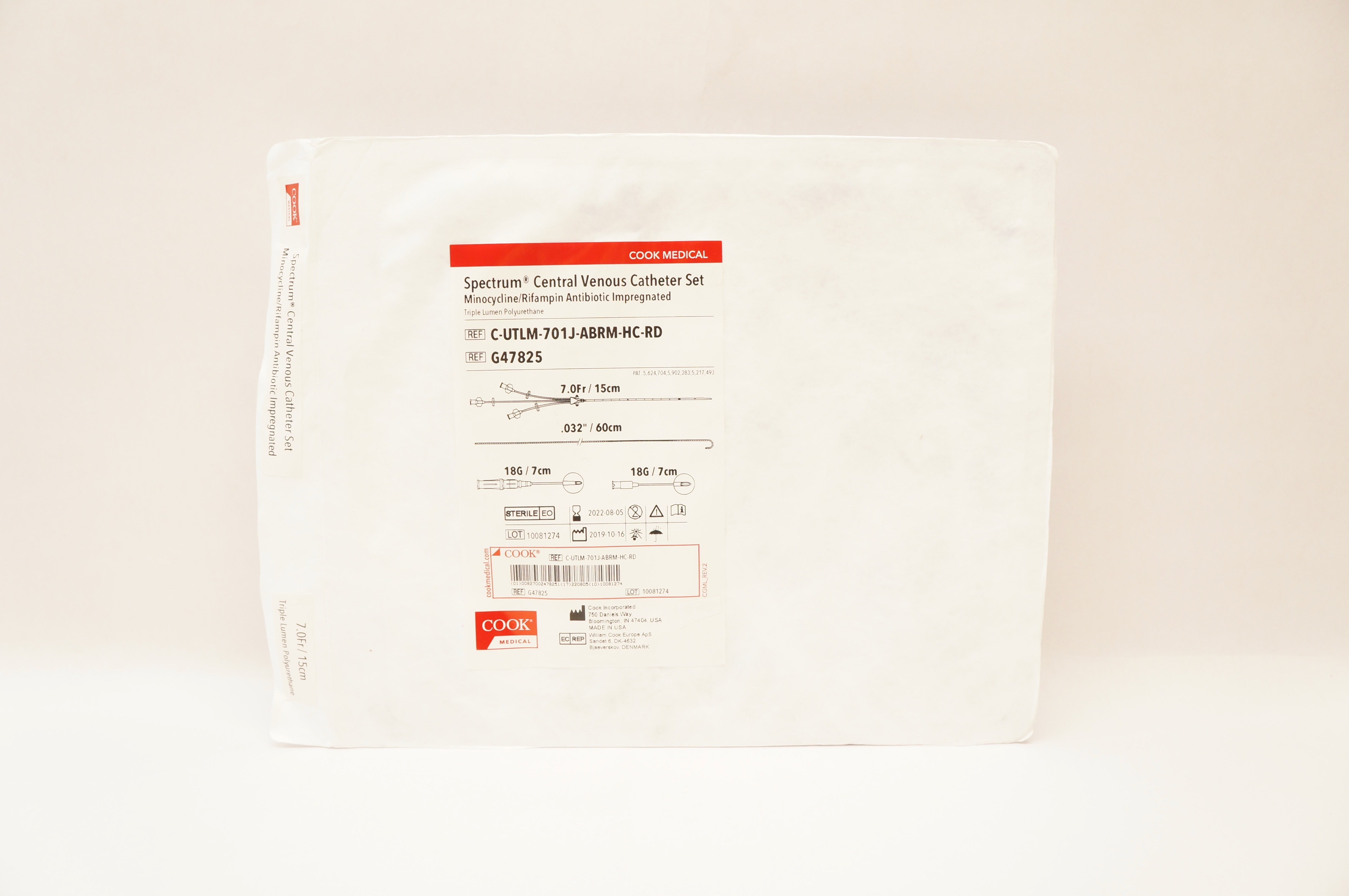 Cook Medical G47825 Spectrum Central Venous Cath.Set 7.0Fr/15cm .032inch/60cm(x)