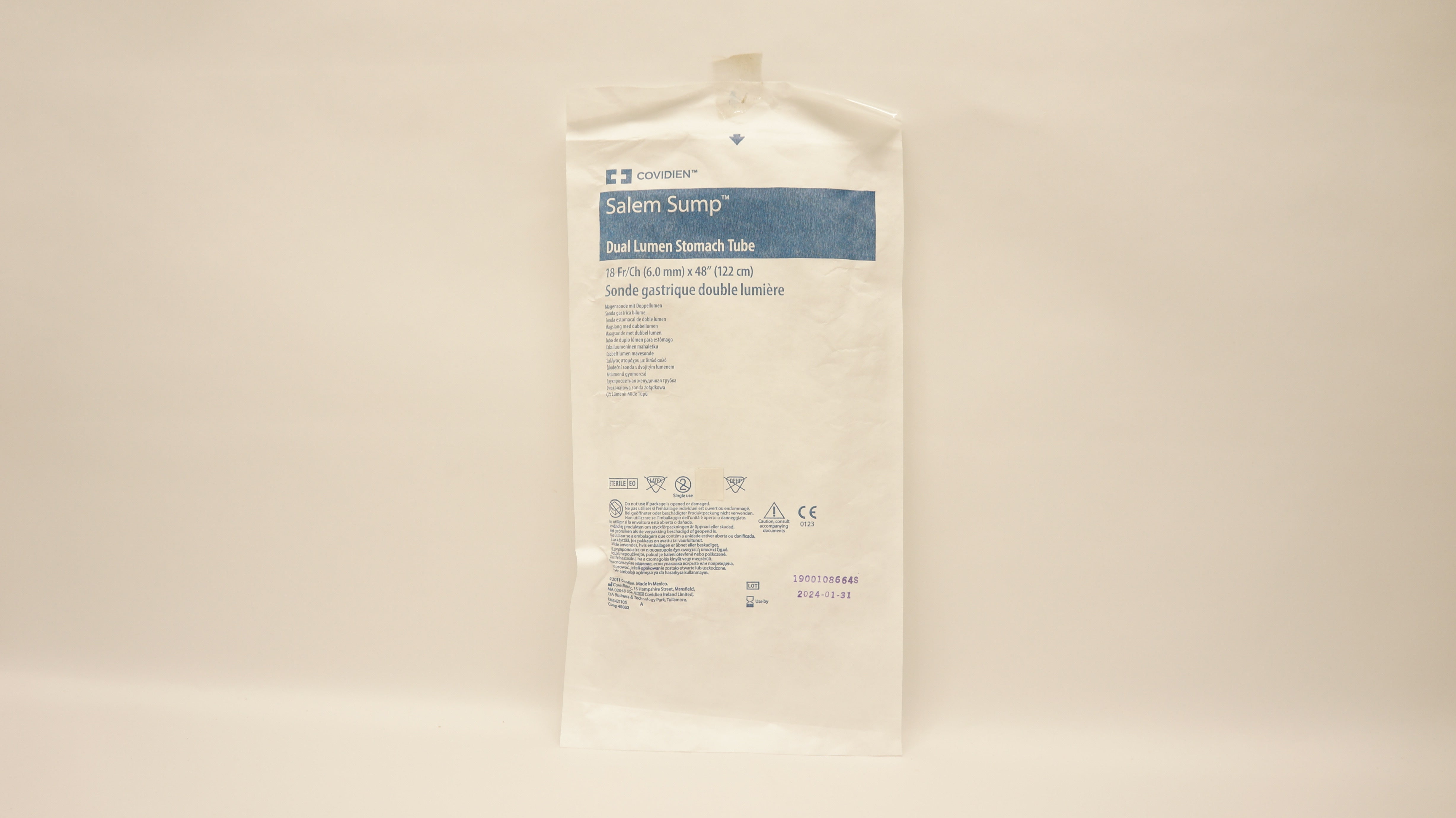 Covidien Salem Sump Dual Lumen Stomach Tube 18Fr/Ch x 48 inch