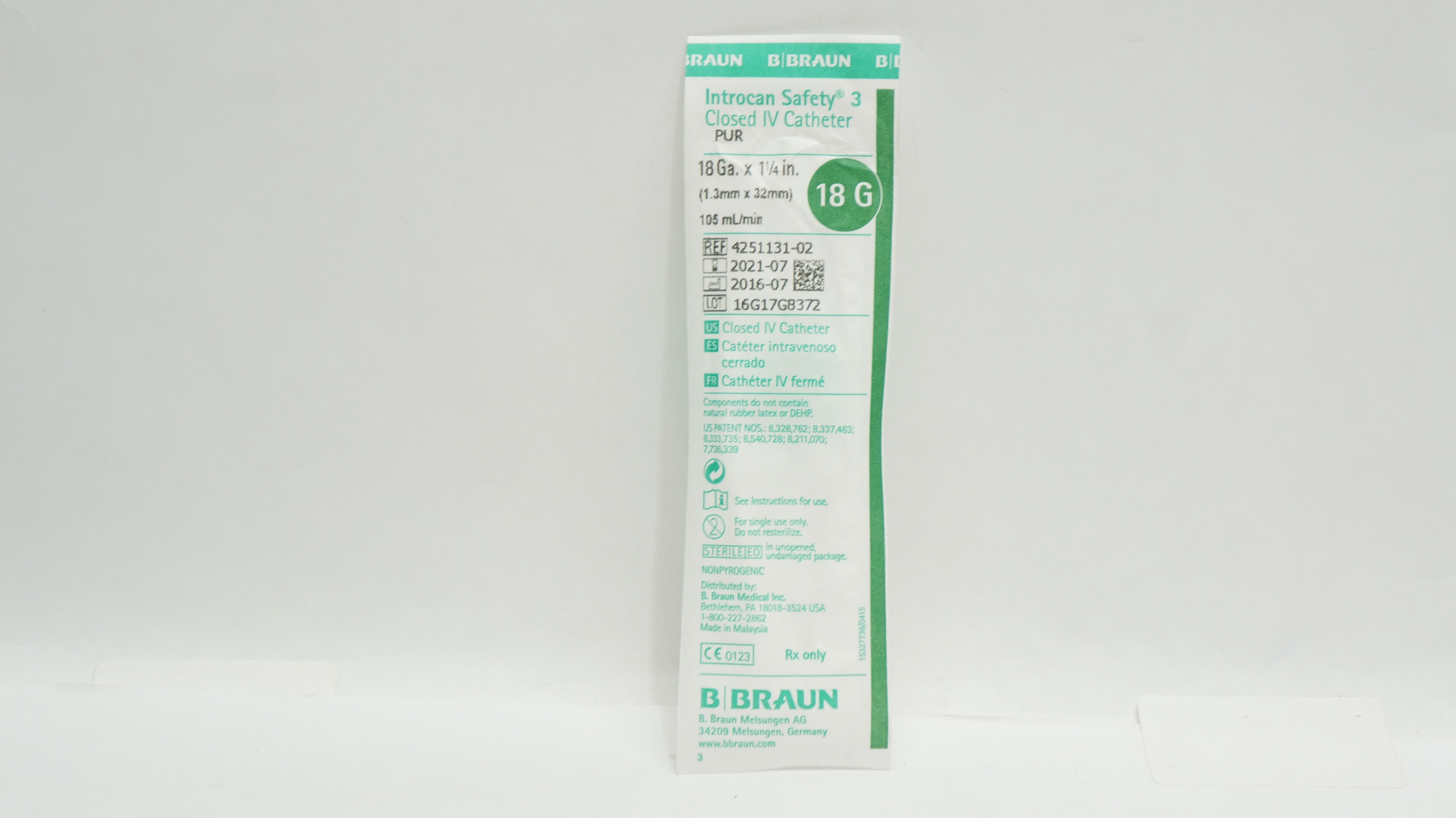 Braun 4251131-02 Introcan Safety 3 Closed IV Cath. 18G x 1-1/4 inch 105ml/min(x)