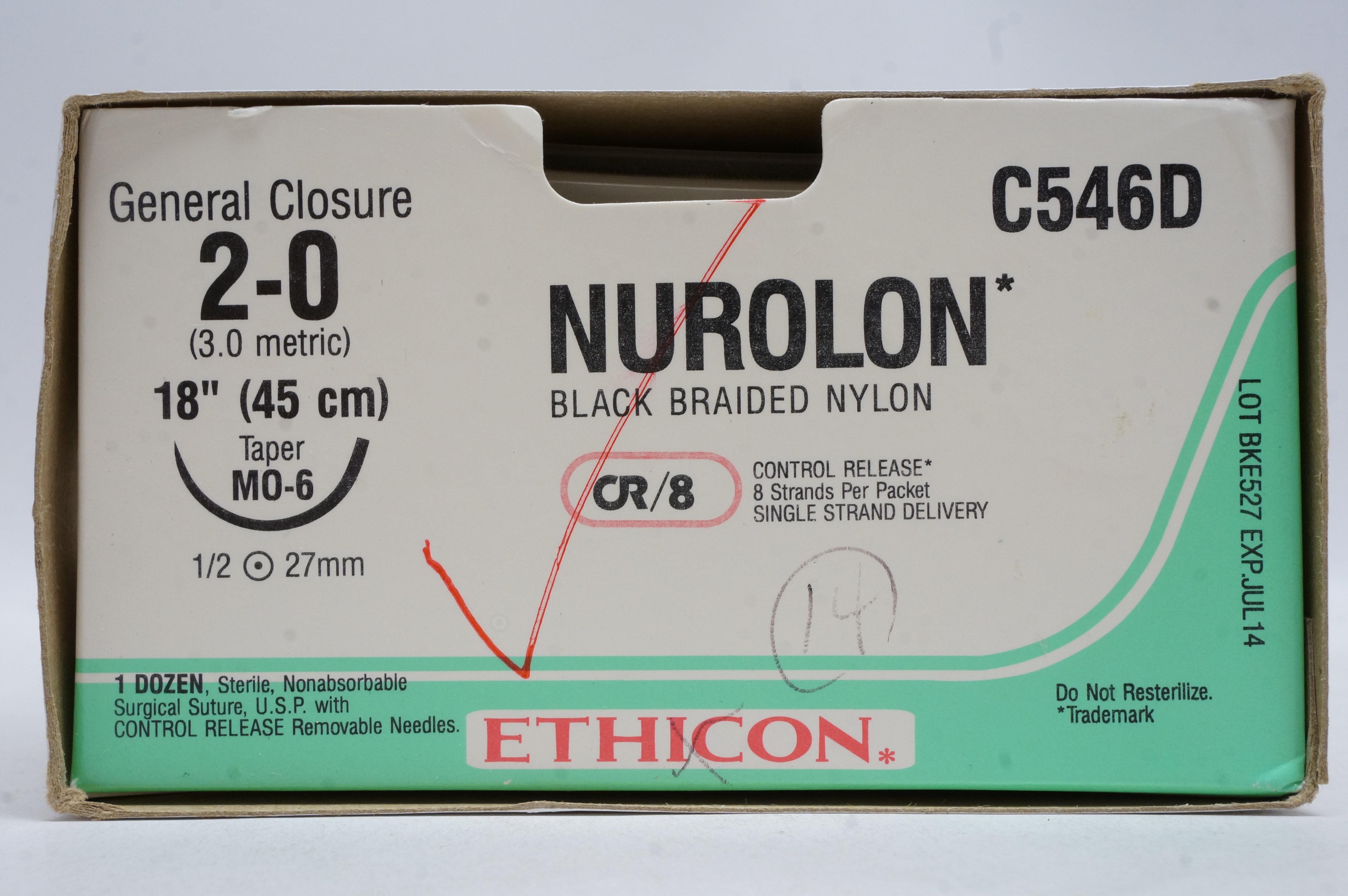Ethicon C546D 2-0 NUROLON, MO-6, 1/2 27mm, 18inch (x) - Box of 12