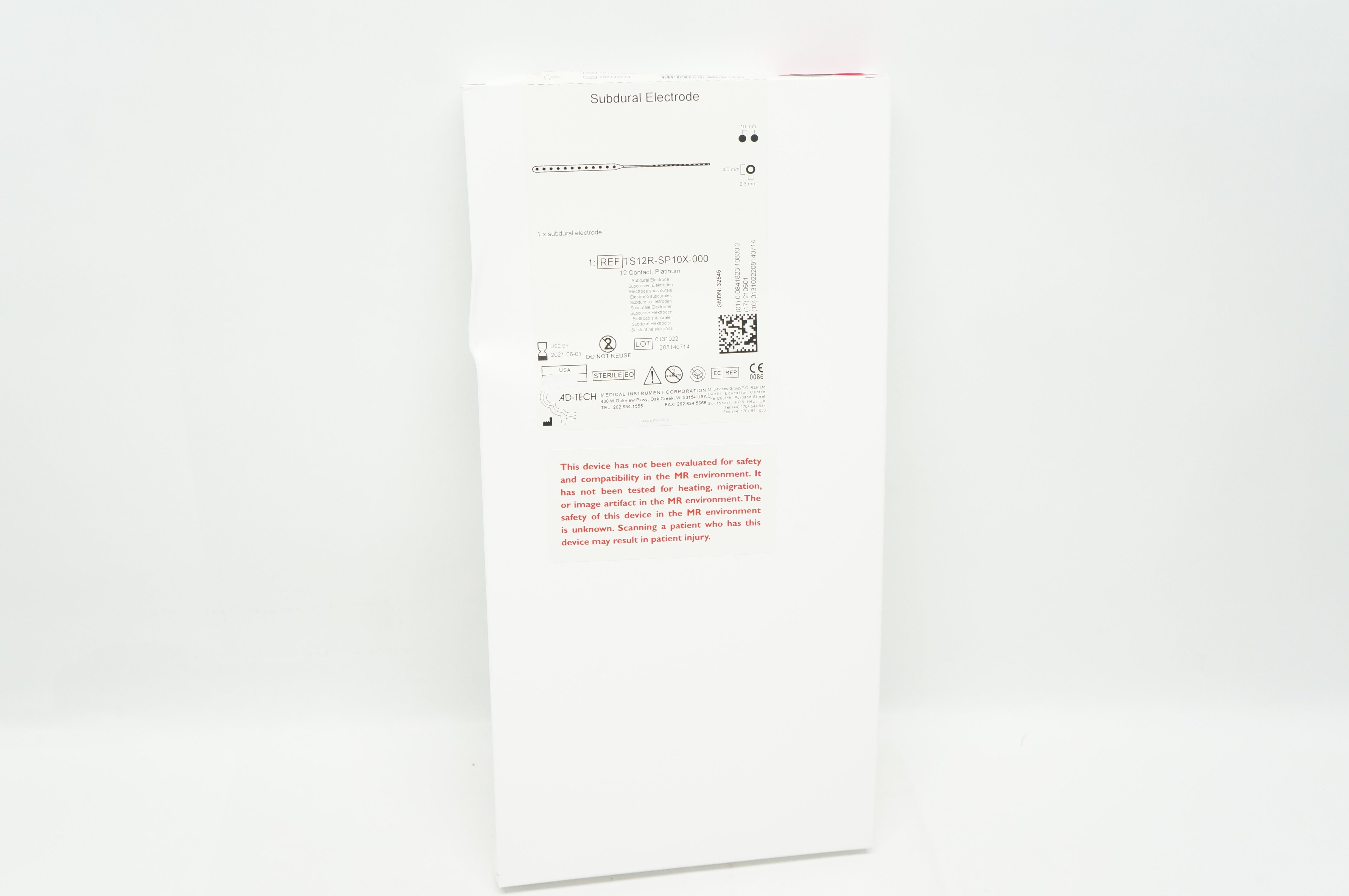 AD-TechTS12R-SP10X-000 12 Contact Platinum Subdural Electrode 10 x 4.0 x2.3mm(x)