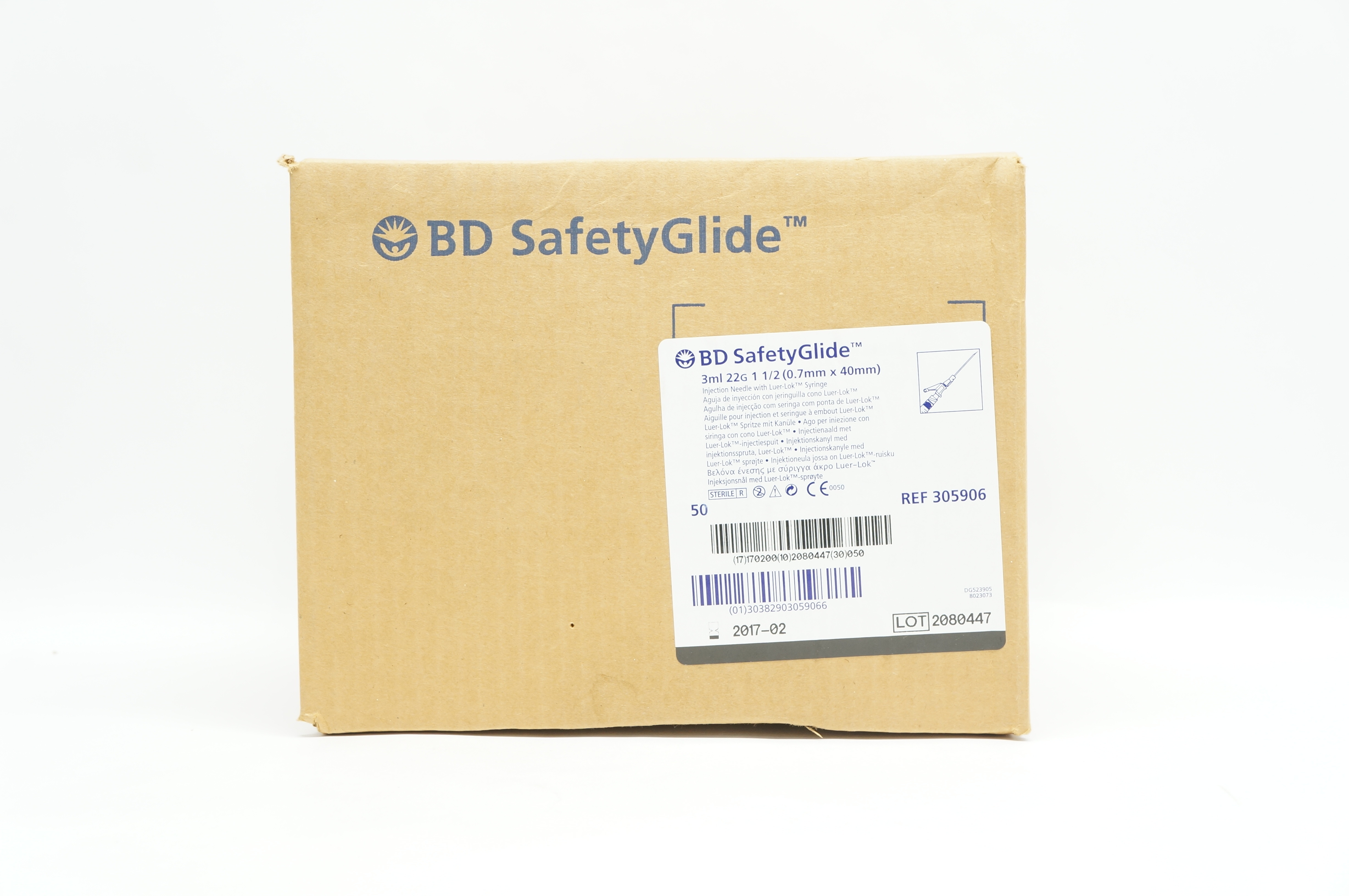 BD 305906 Safety Glide Injection Ndle Syringe 3ml, 22G x 1-1/2(x) - Case of 50