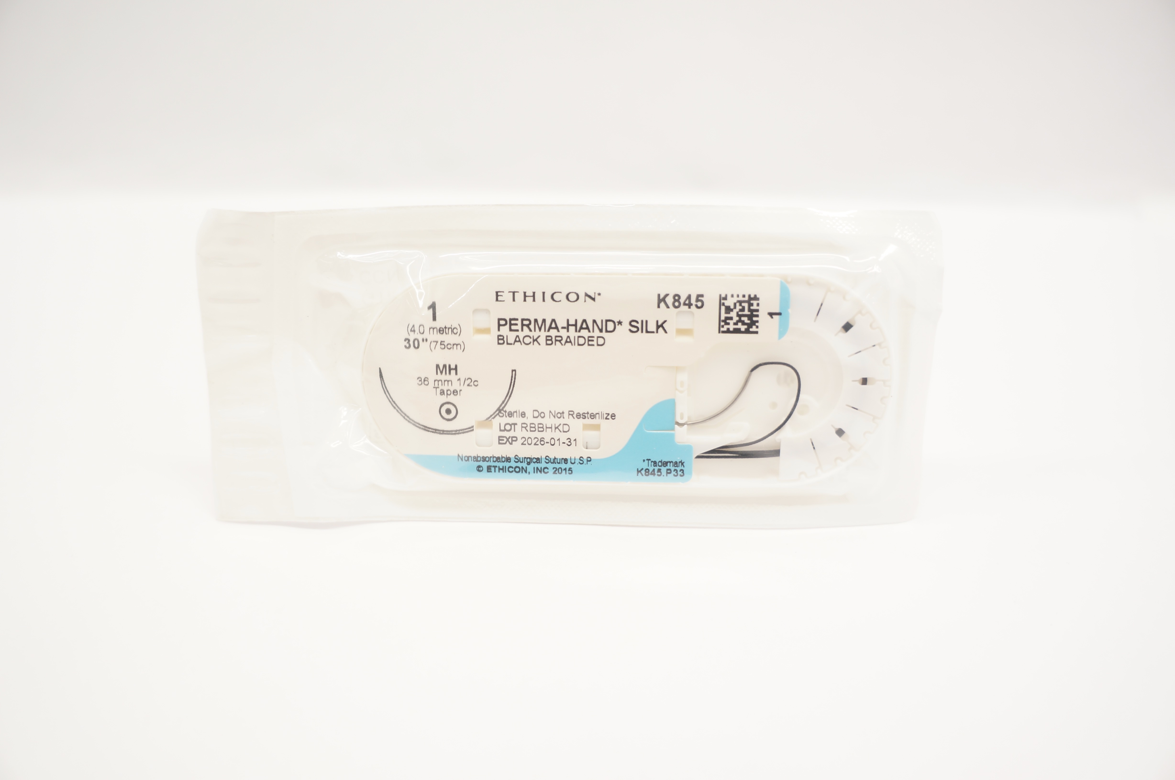 Ethicon K845 1 PERMA-HAND SILK Stre MH 36mm 1/2c Taper, 30inch