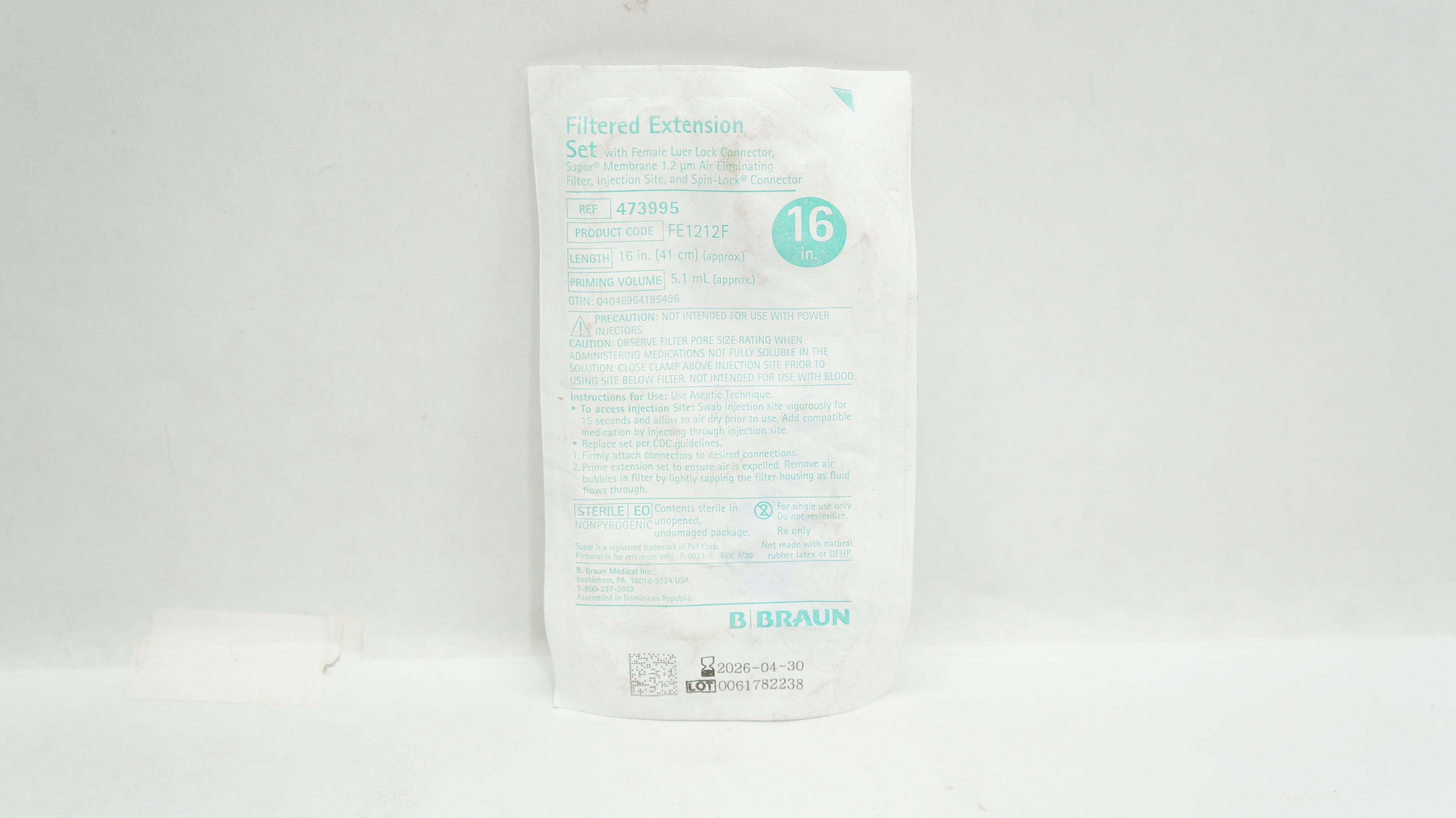 Braun 473995 Filtered Extension Set w/Connector 16inch x 5.1mL (Approx.)