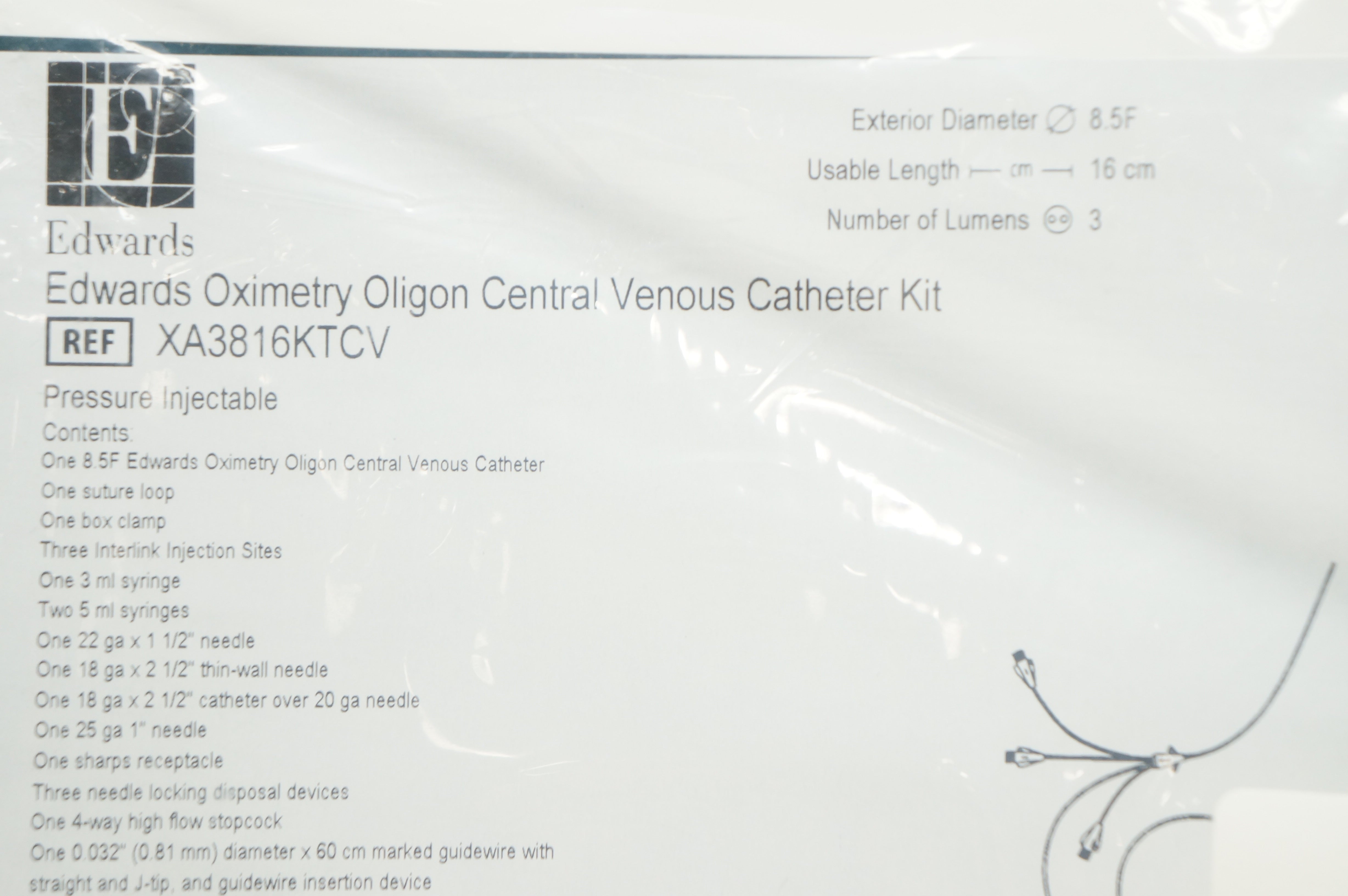 Edwards Lifesciences XA3816KTCV Oximetry Oligon Central Venous Cath. Kit 8.5F(x)