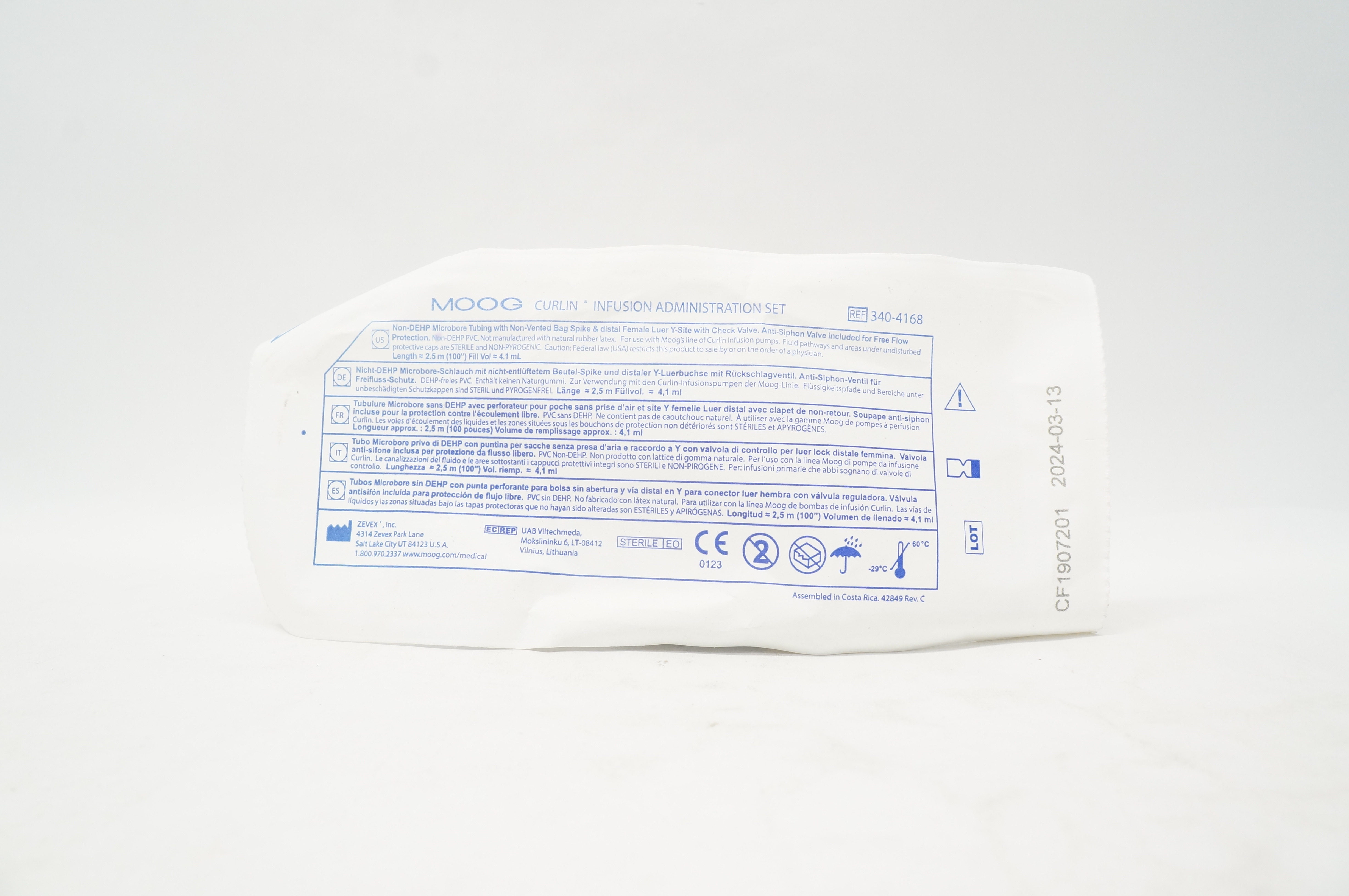 Zevex 340-4168 Moog Curlin Infusion Administration Set 100 inch x 4.1 mL