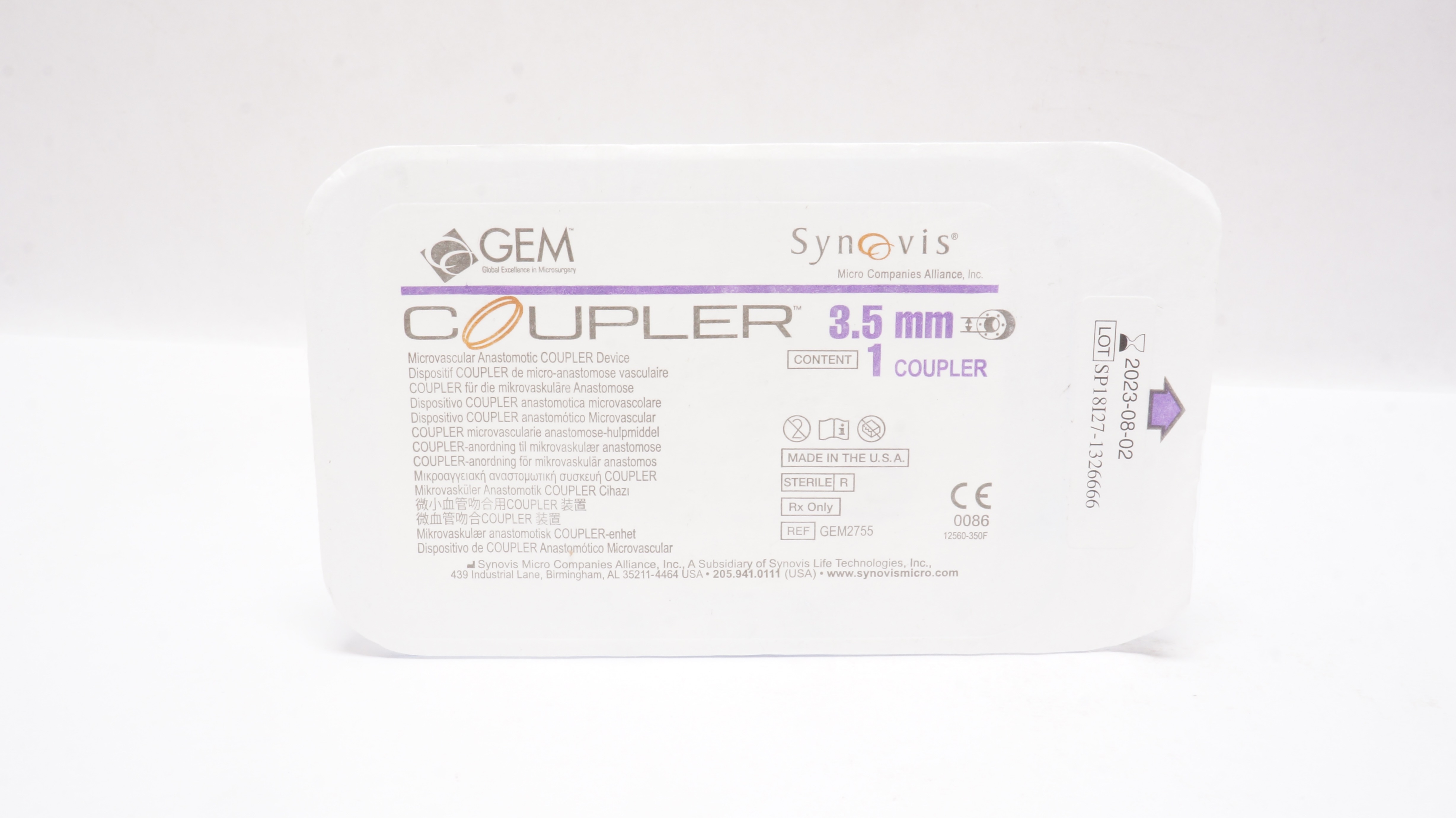 Synovis GEM2755 GEM Microvascular Anastomotic COUPLER Device 3.5mm