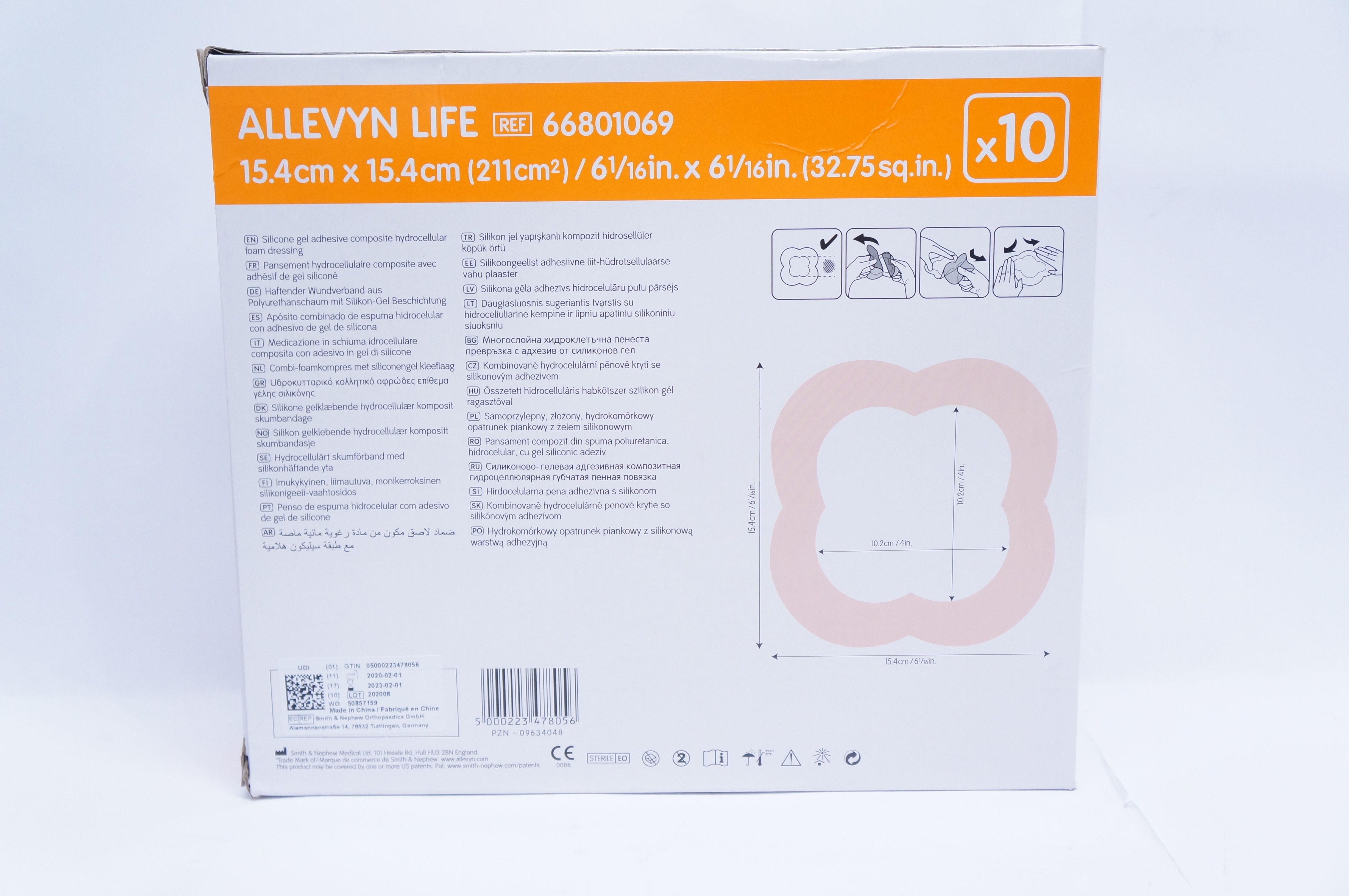 Smith & Nephew 66801069 Silicone Gel Adhesive Dressing 15.4cm x 15.4cm -Box of 10