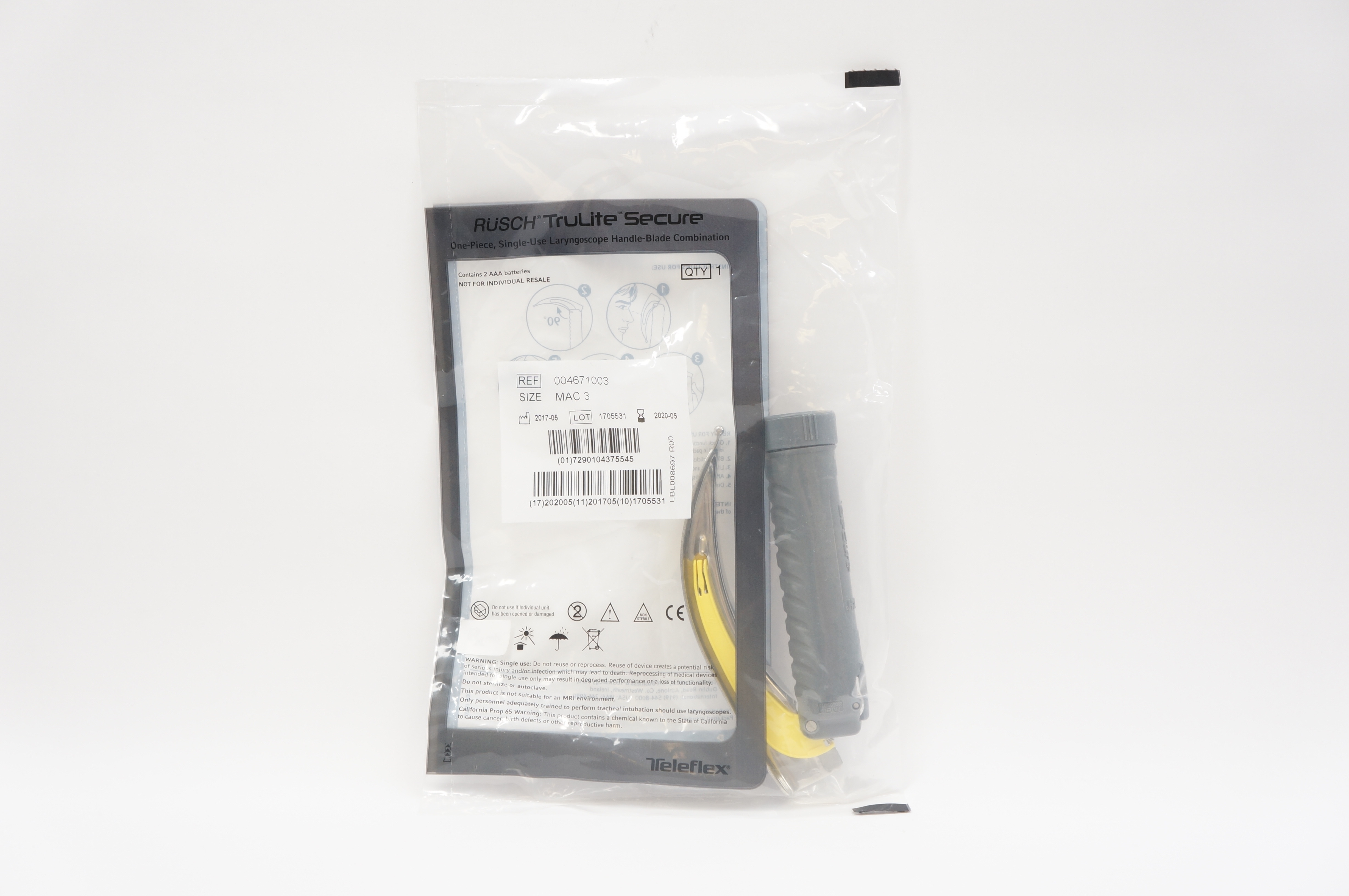 Teleflex 004671003 Rusch TruLite Secure Laryngoscope Handle-Blade, Size MAC 3(x)