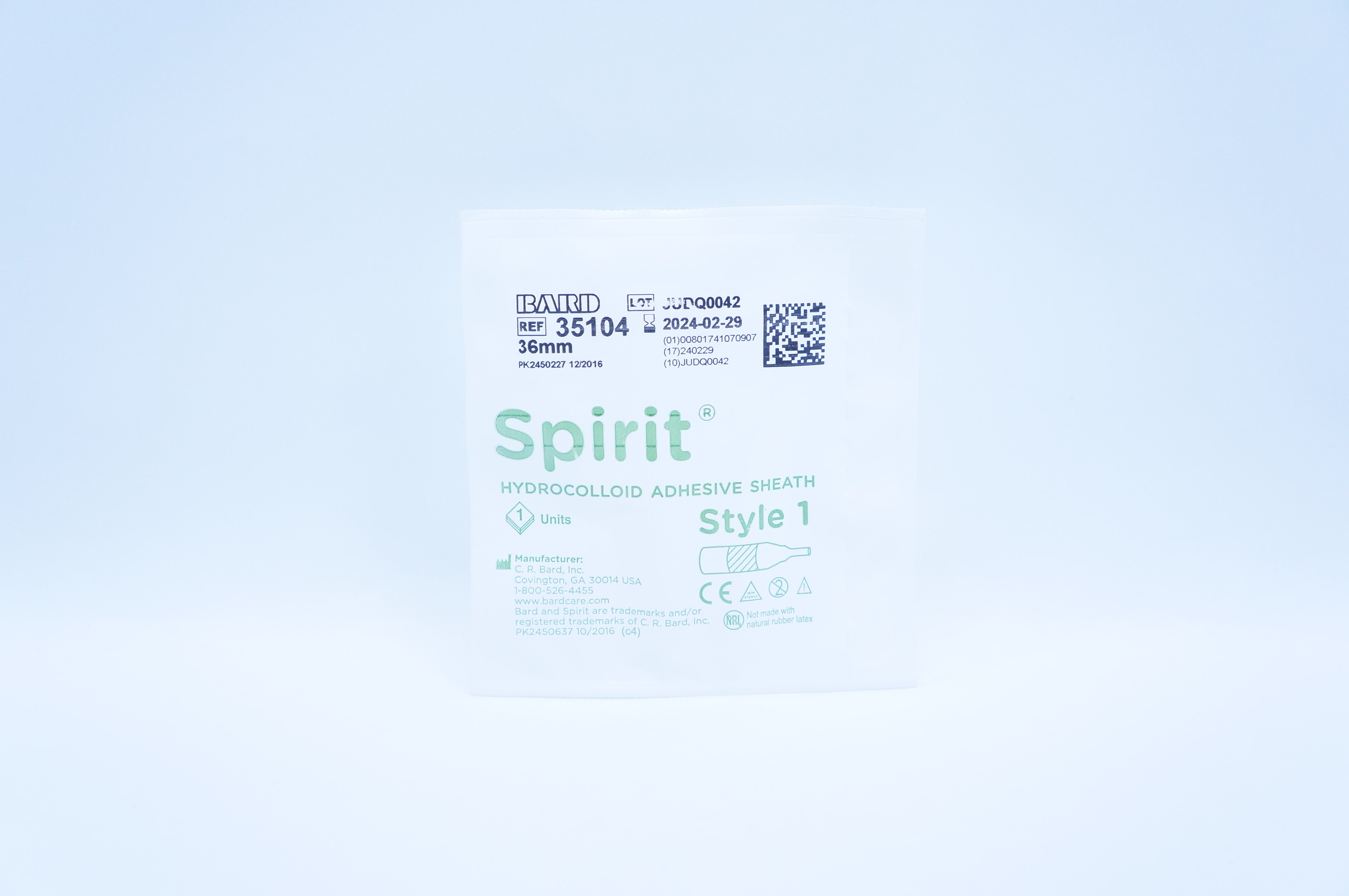 Bard 35104 Spirit Hydrocolloid Adhesive Sheath Style 1, 36mm