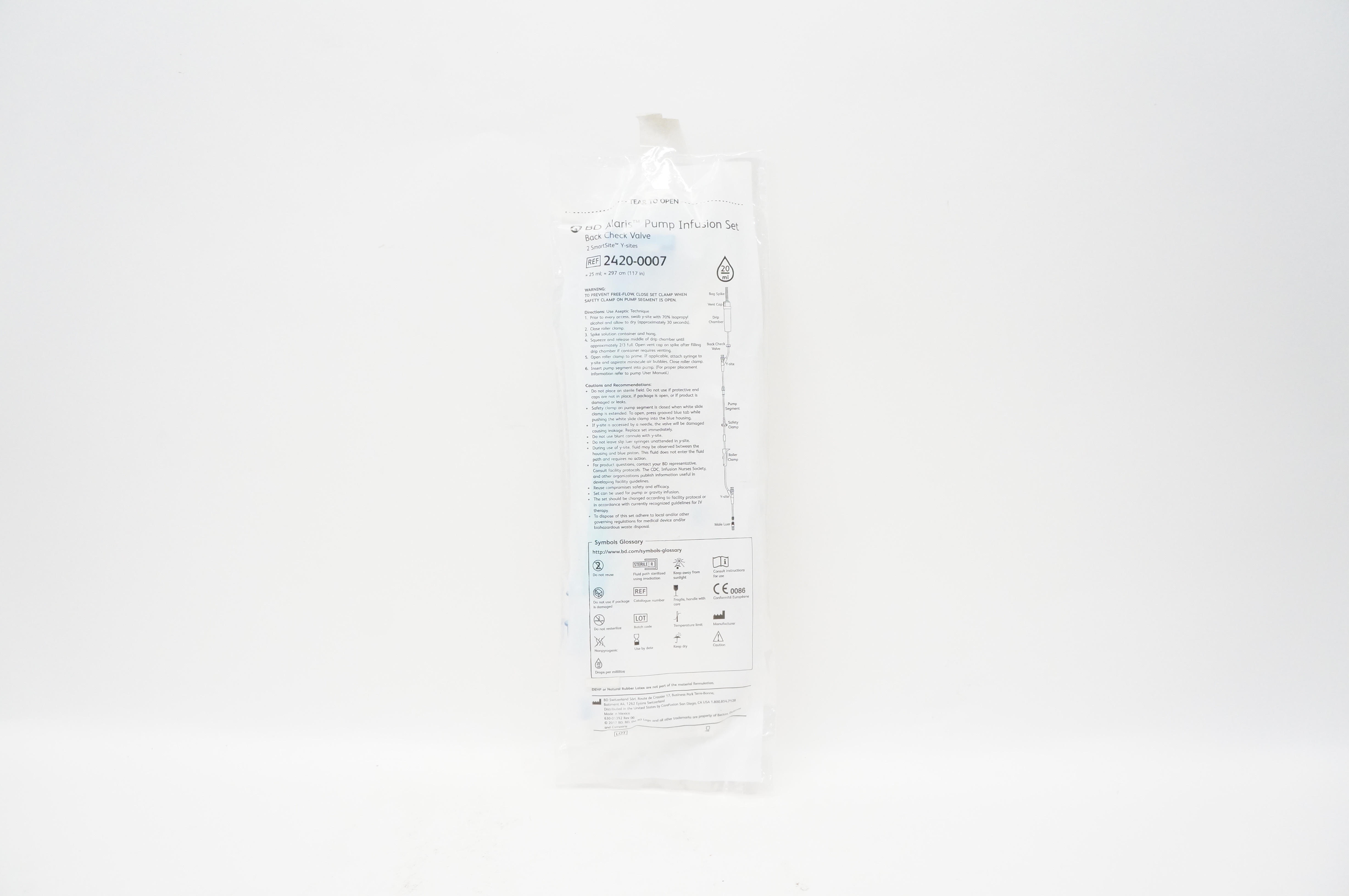 BD 2420-0007 Alaris Pump Infusion Set Back Check Valve 117 inch x 20ml