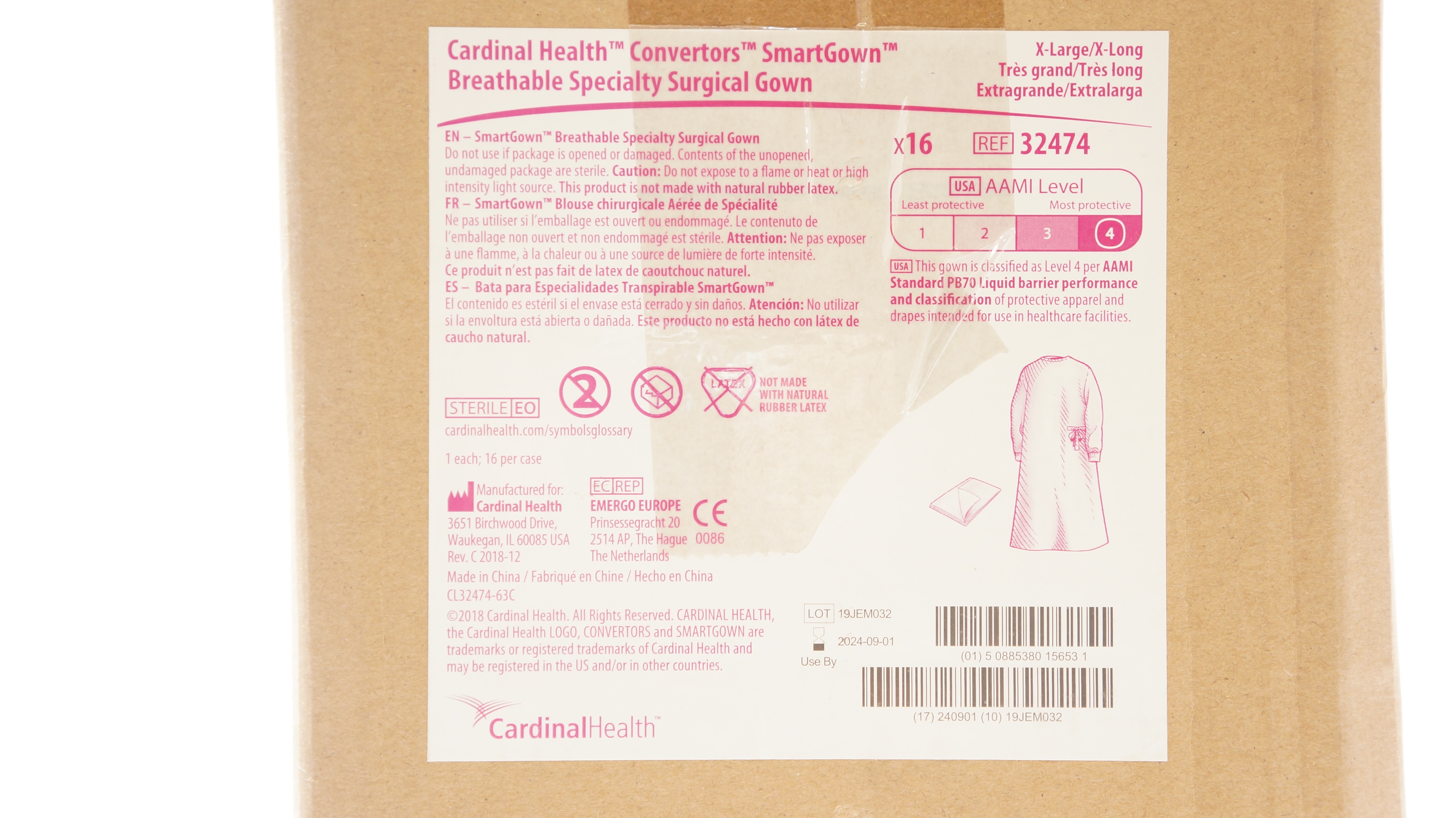 Cardinal Health 32474 Convertors Breathable Surgical Gown XL - Case of 16