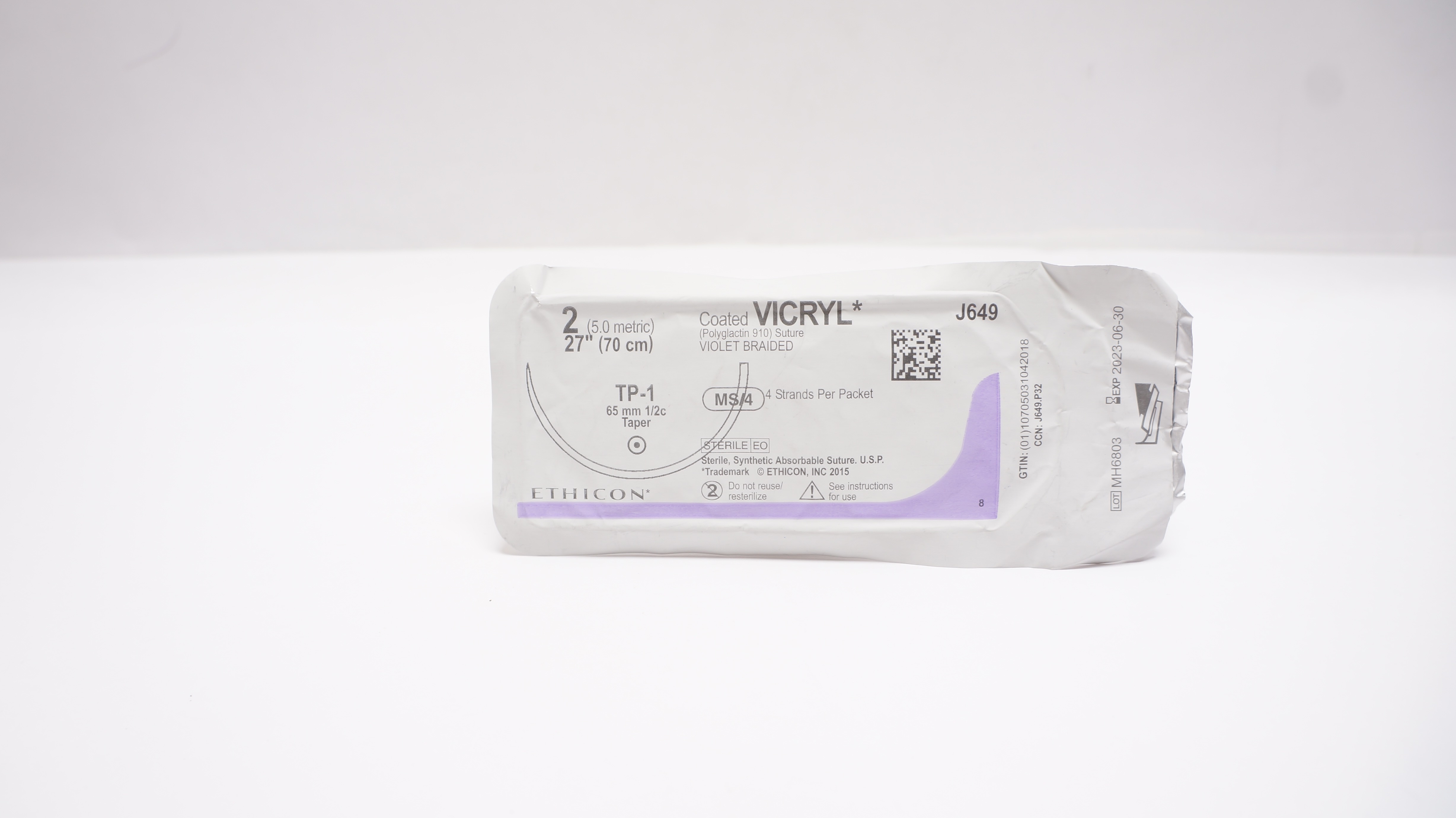Ethicon J649 2 VICRYL, TP-1, 65mm 1/2c Taper, 27inch (x)