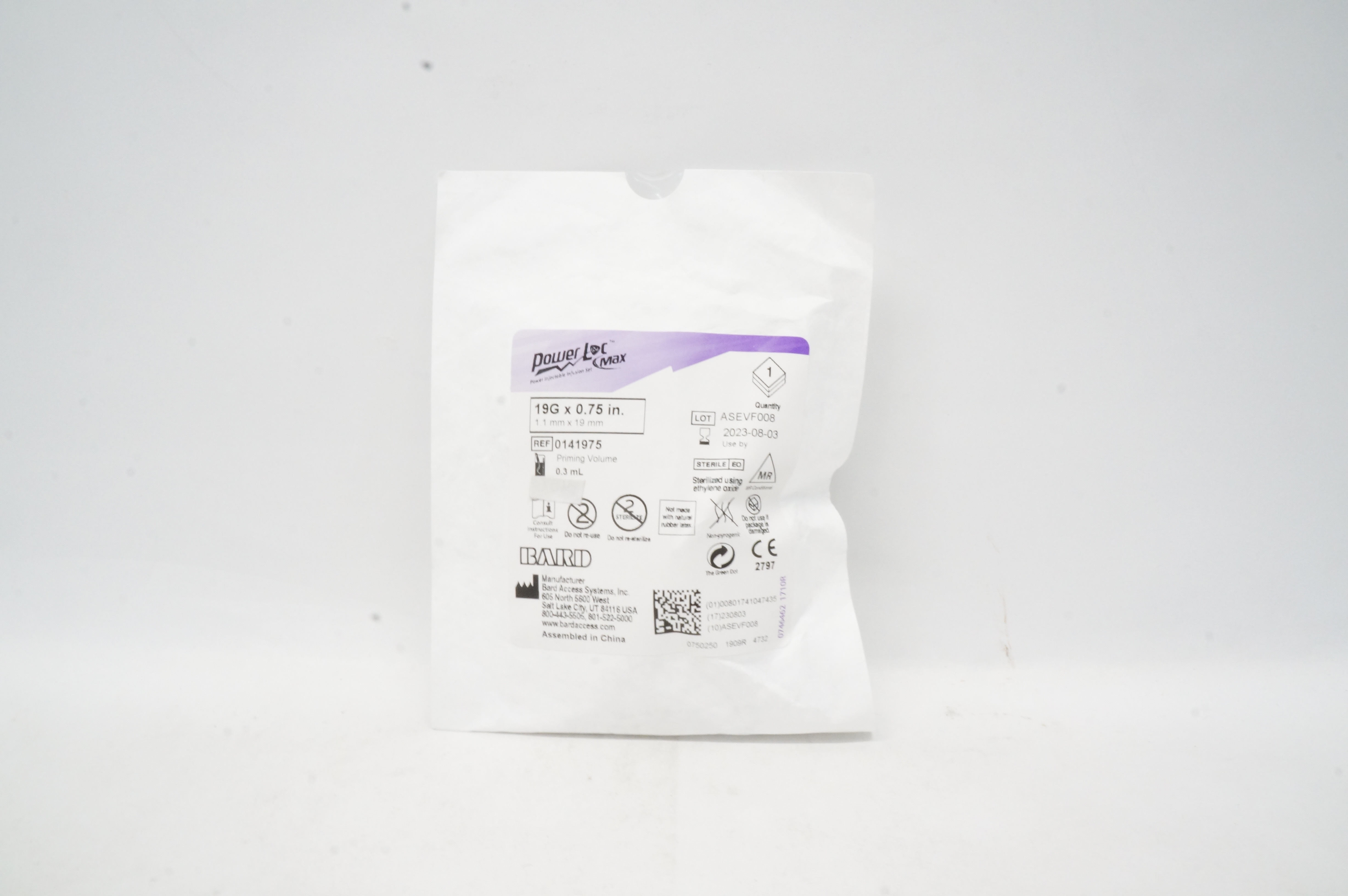 Bard 0141975 PowerLoc Max Safety Infusion Set 19G x 0.75 inch, 0.3ml