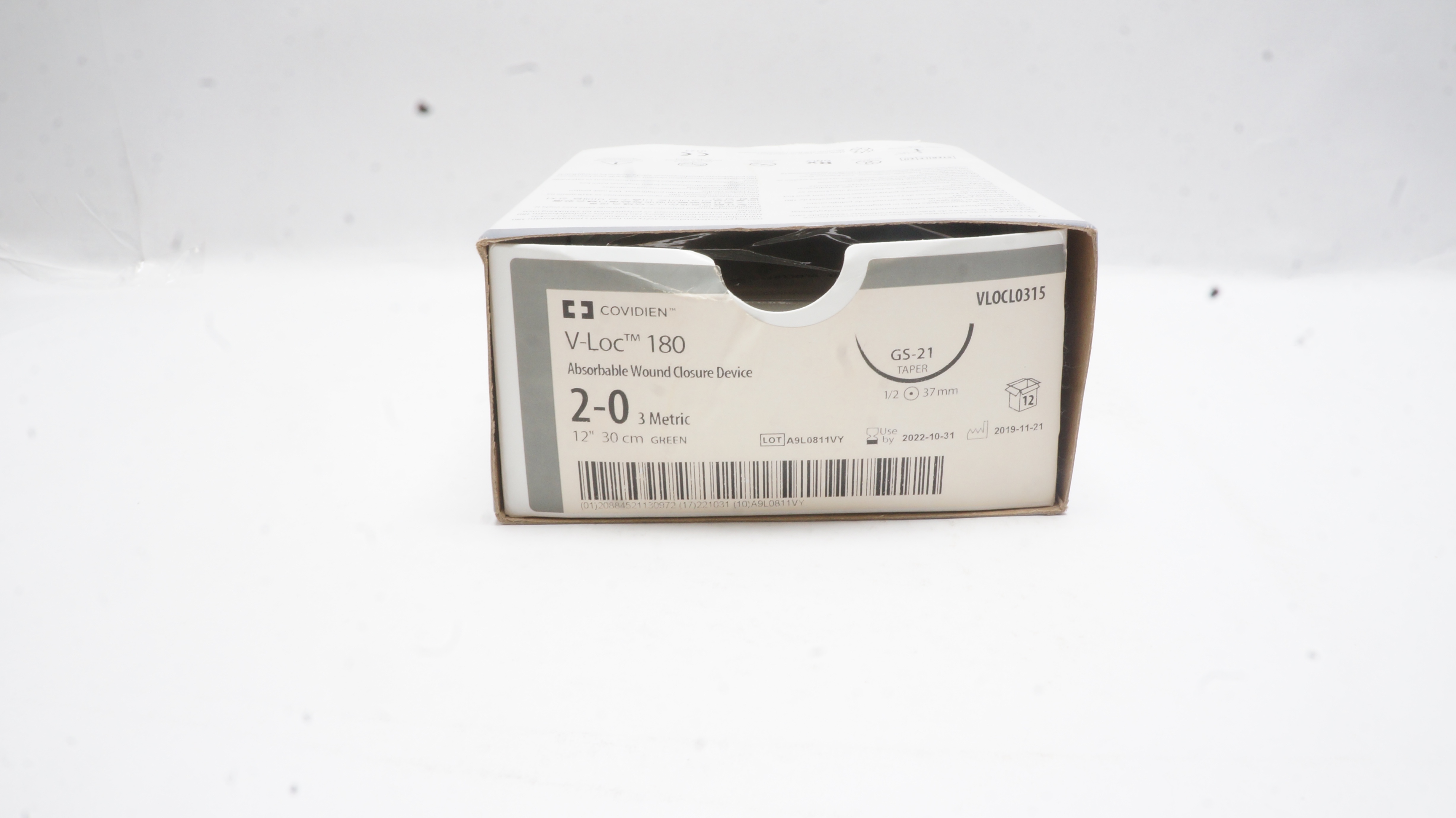 Covidien VLOCL0315 2-0 Wound Closure GS-21 1/2c 37mm Taper 12inch(x) - Box of 8