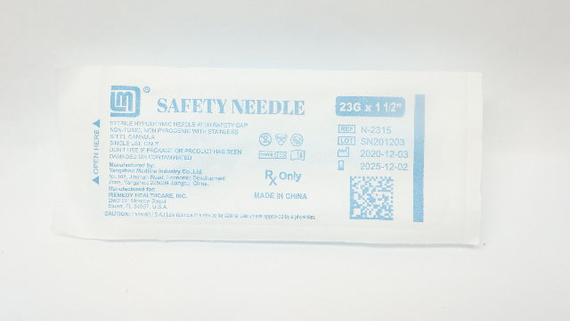 Yangzhou Medline N-2315 Safety Hypodermic Ndle w/Safety Cap 23G x 1 1/2inch