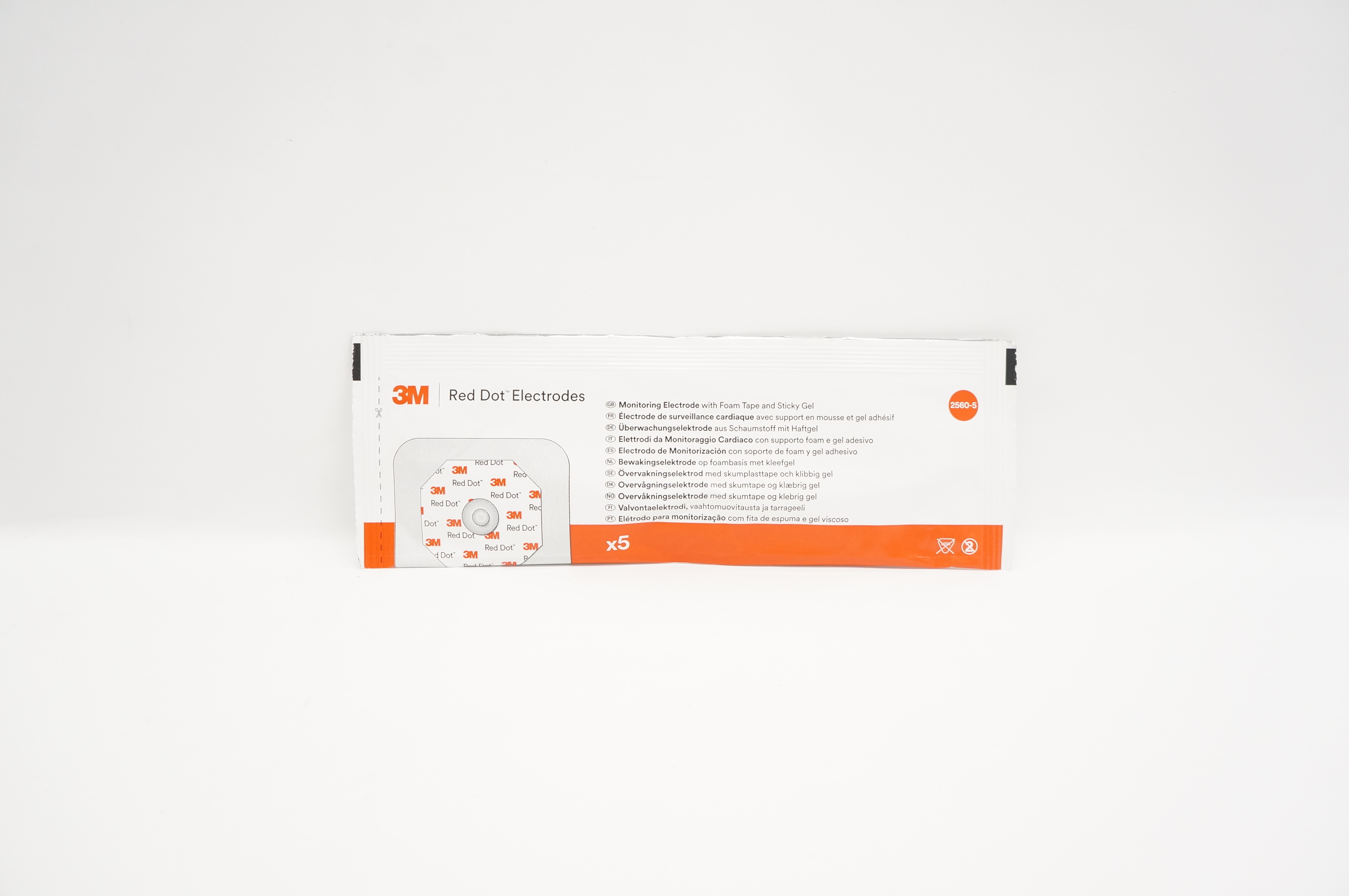 3M 2560-5 Red dot Monitoring Electrode w/Foam Tape,Sticky Gel (x) - Pack of 5