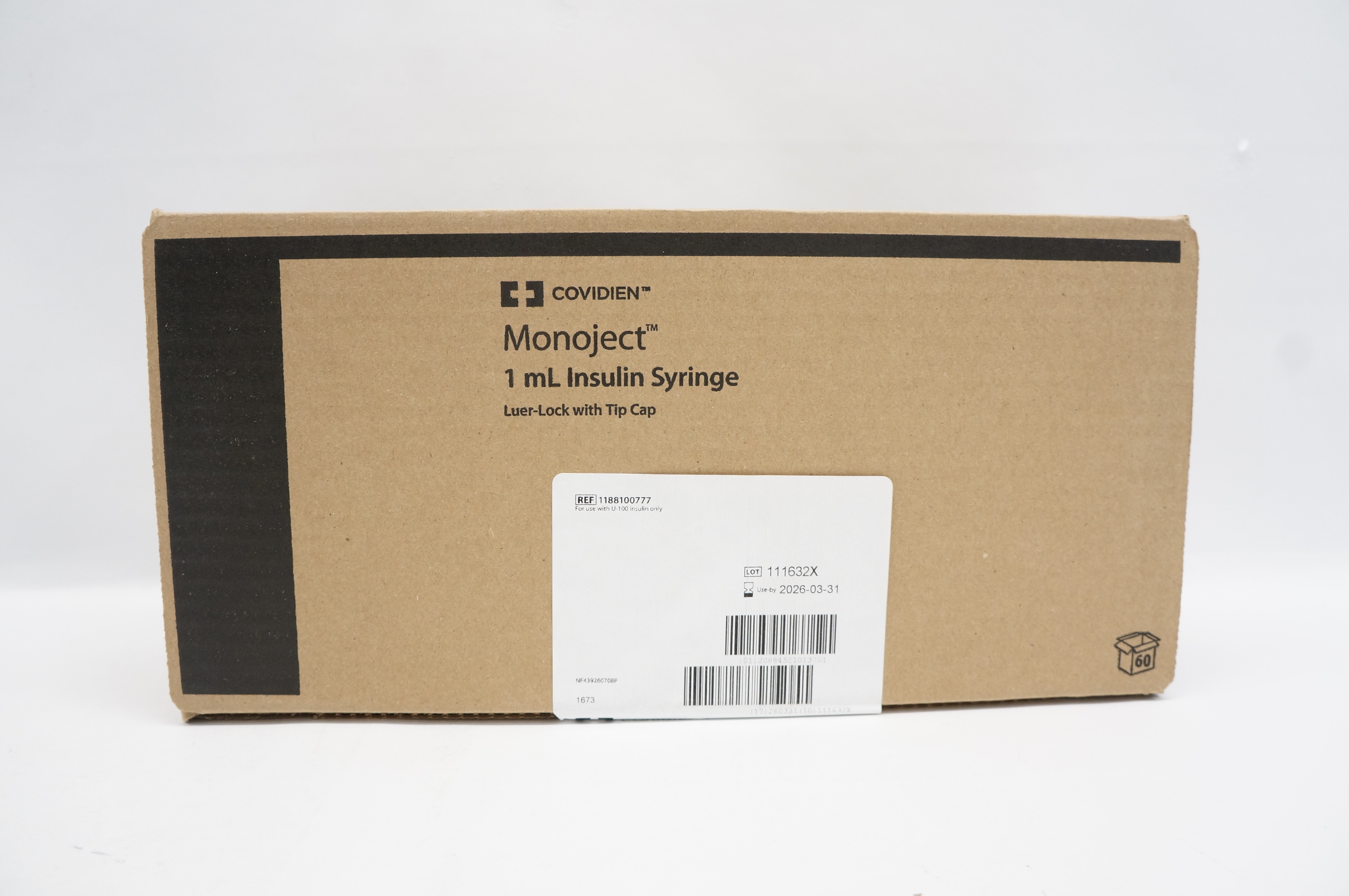 Covidien 1188100777 Monoject Insulin Syringe 1mL Luer-Lock - Box of 60