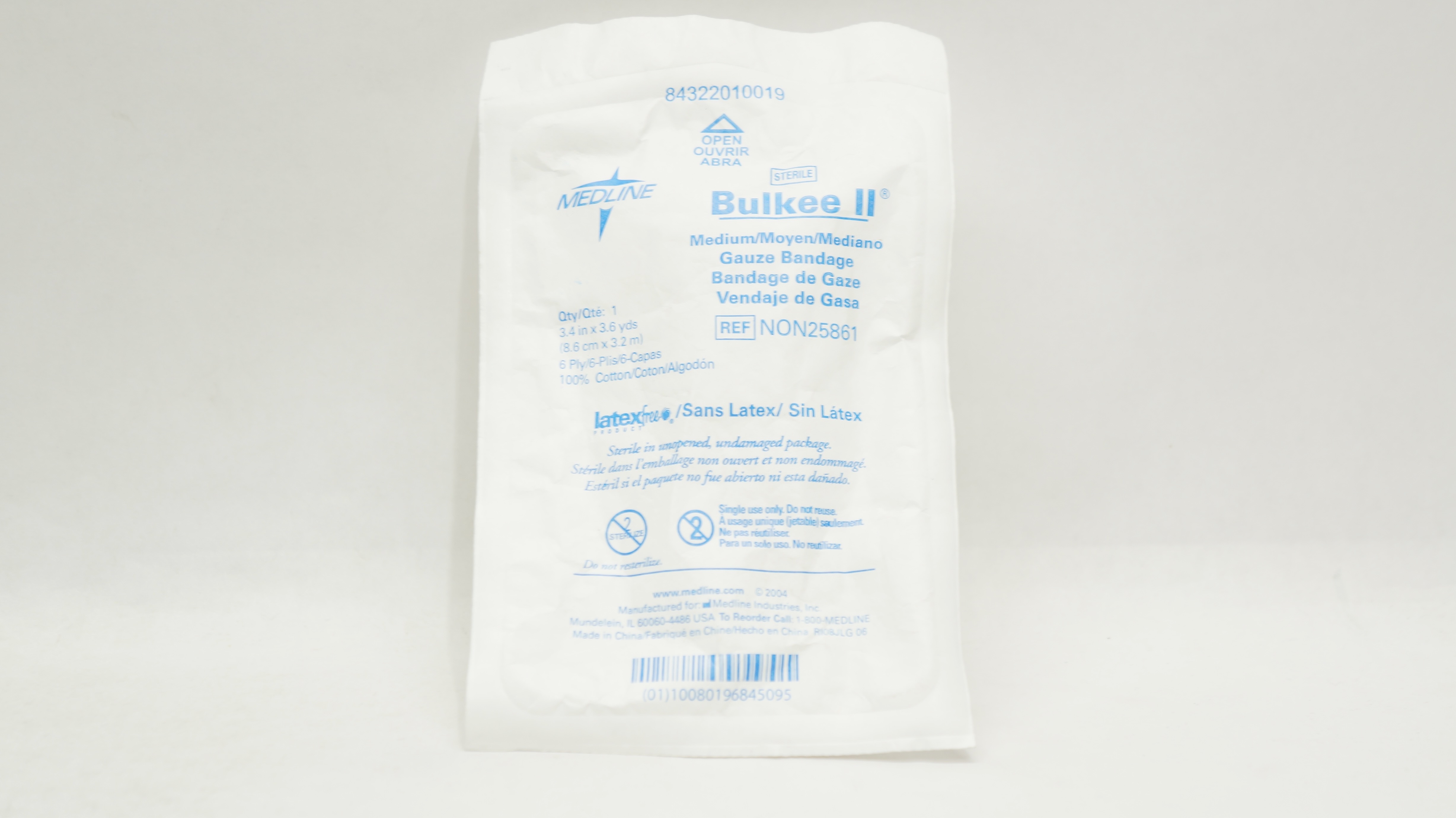 Medline NON25861 Bulkee II Gauze Bandage Medium 6-Ply, 3.4inch x 3.6yds