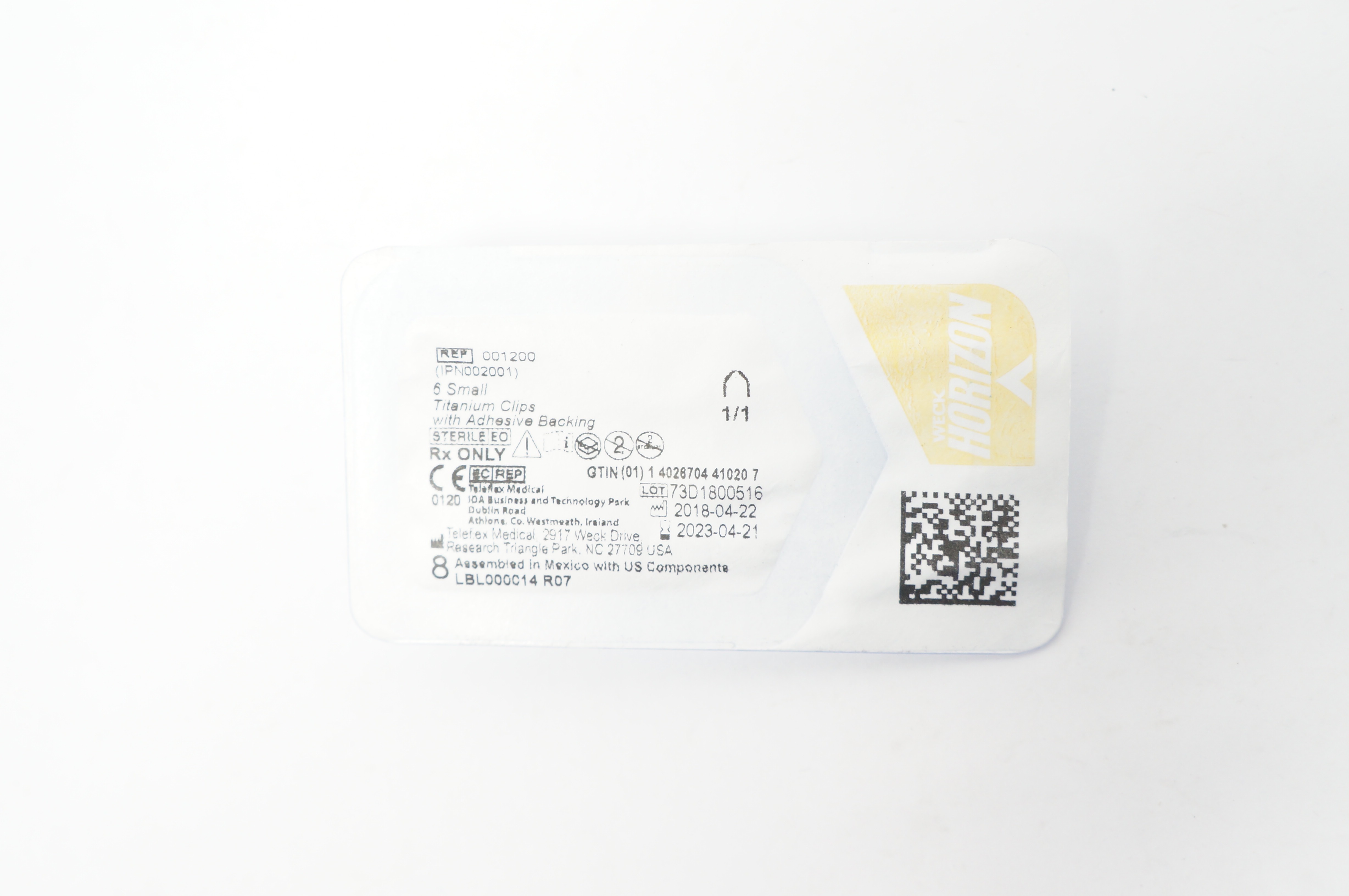 Teleflex 001200 Weck Horizon 6 Small Titanium Clips with Adhesive Backing