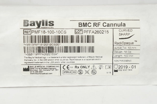 Baylis PMF18-100-10CS BMC RF Cannula, Curved Sharp, 18G x 100 mm (x)