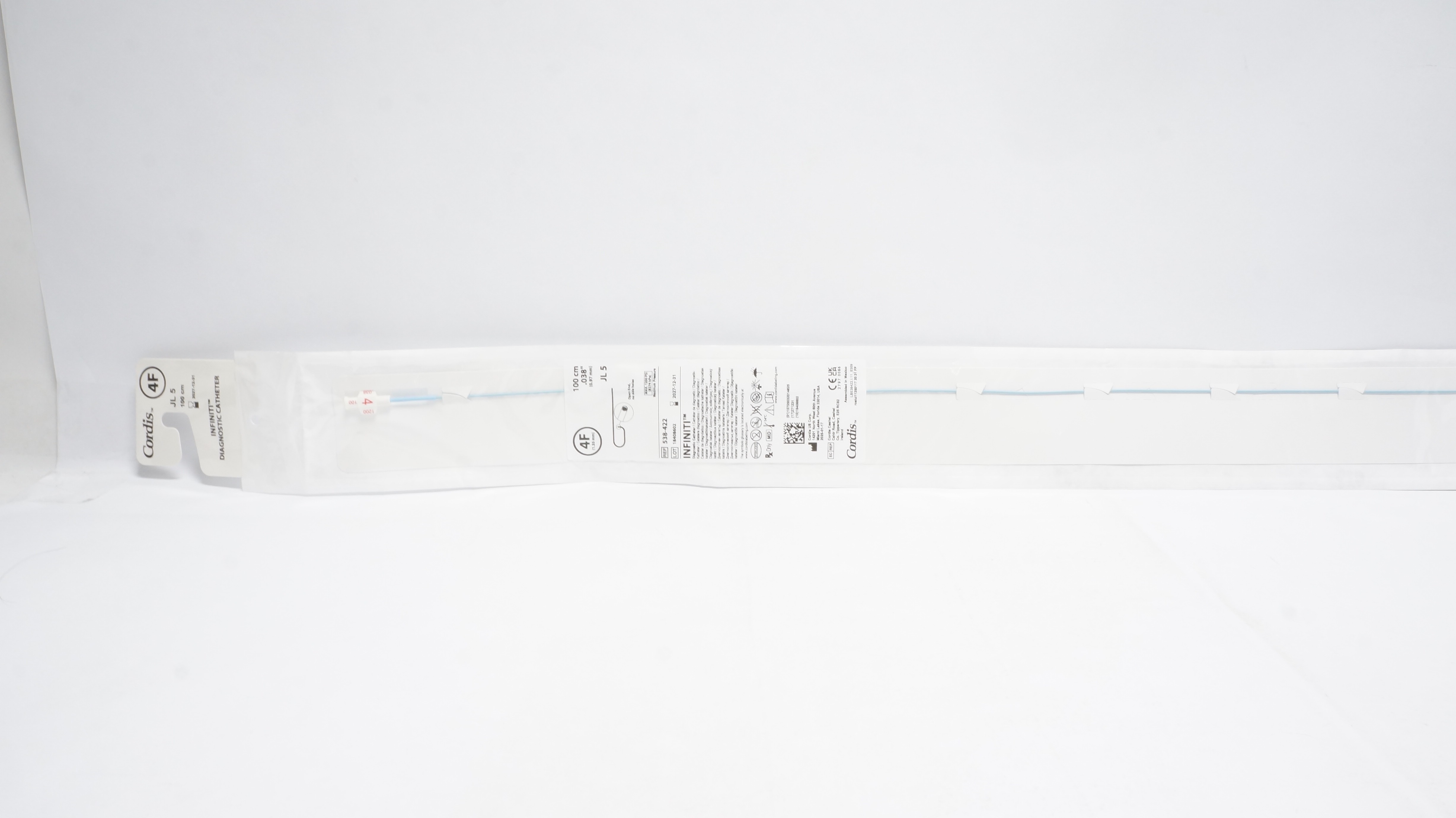 Cordis 538-422 Infinity JL 5 Diagnostic Cath. 4F x 0.38inch x 100cm