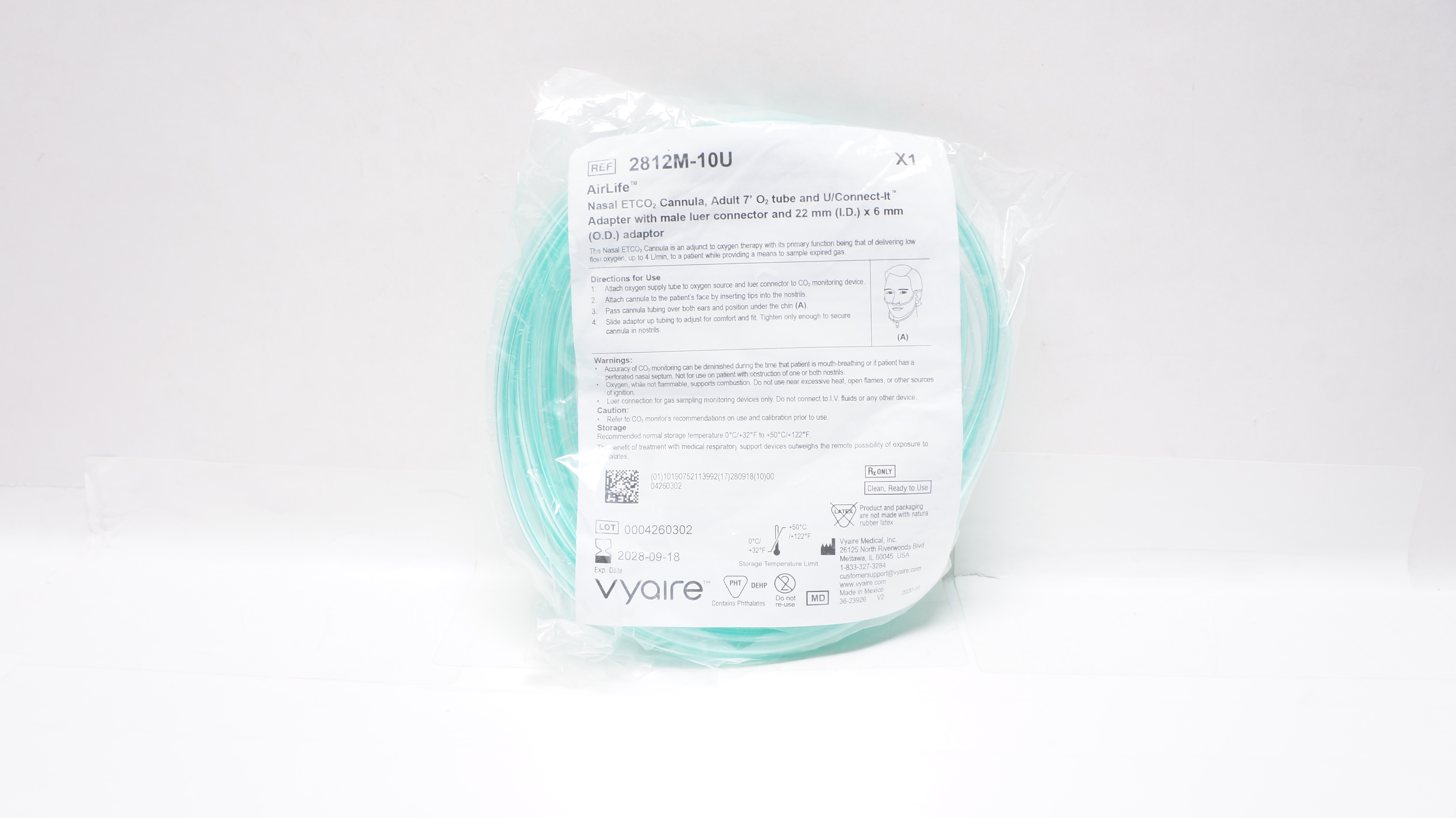 Vyaire 2812M-10M AirLife Nasal ETCO2 Cannula, Adult, 7ft O2