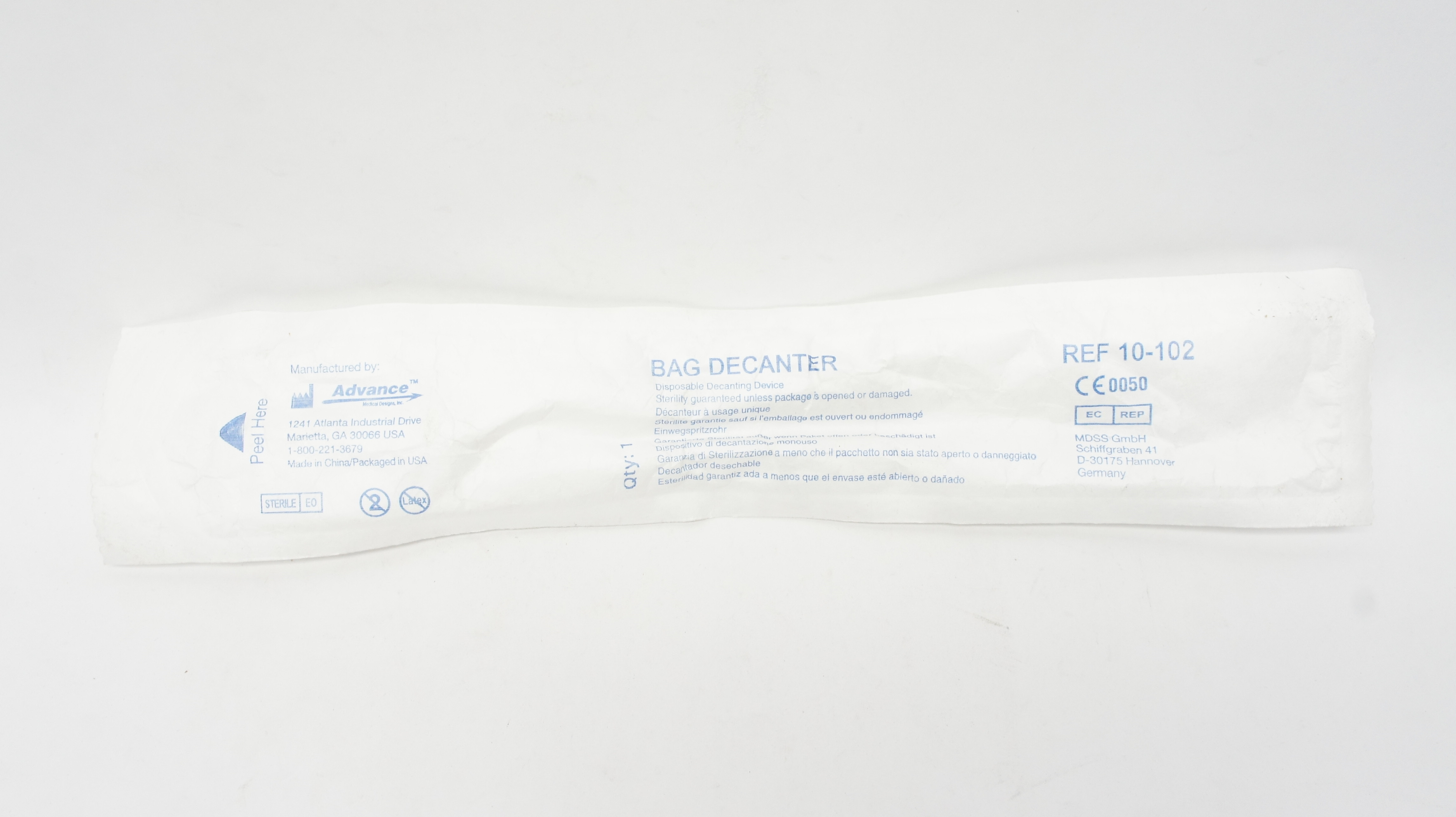 Advance 10-102 Bag Decanter Disposable Decanting Device