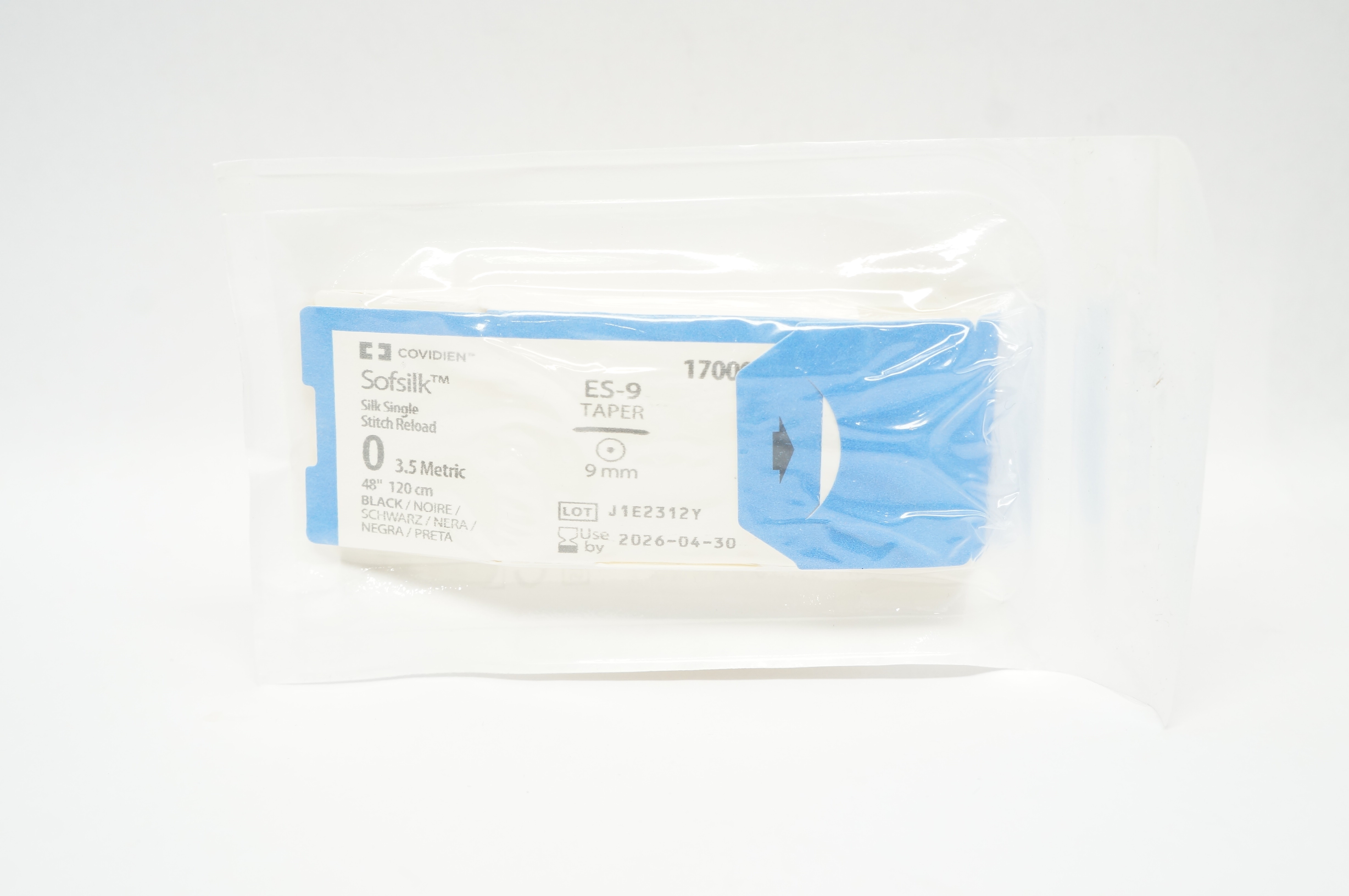 Covidien 170003 0 Sofsilk Silk Single Stitch Reload ES-9 Taper 9mm 48inch