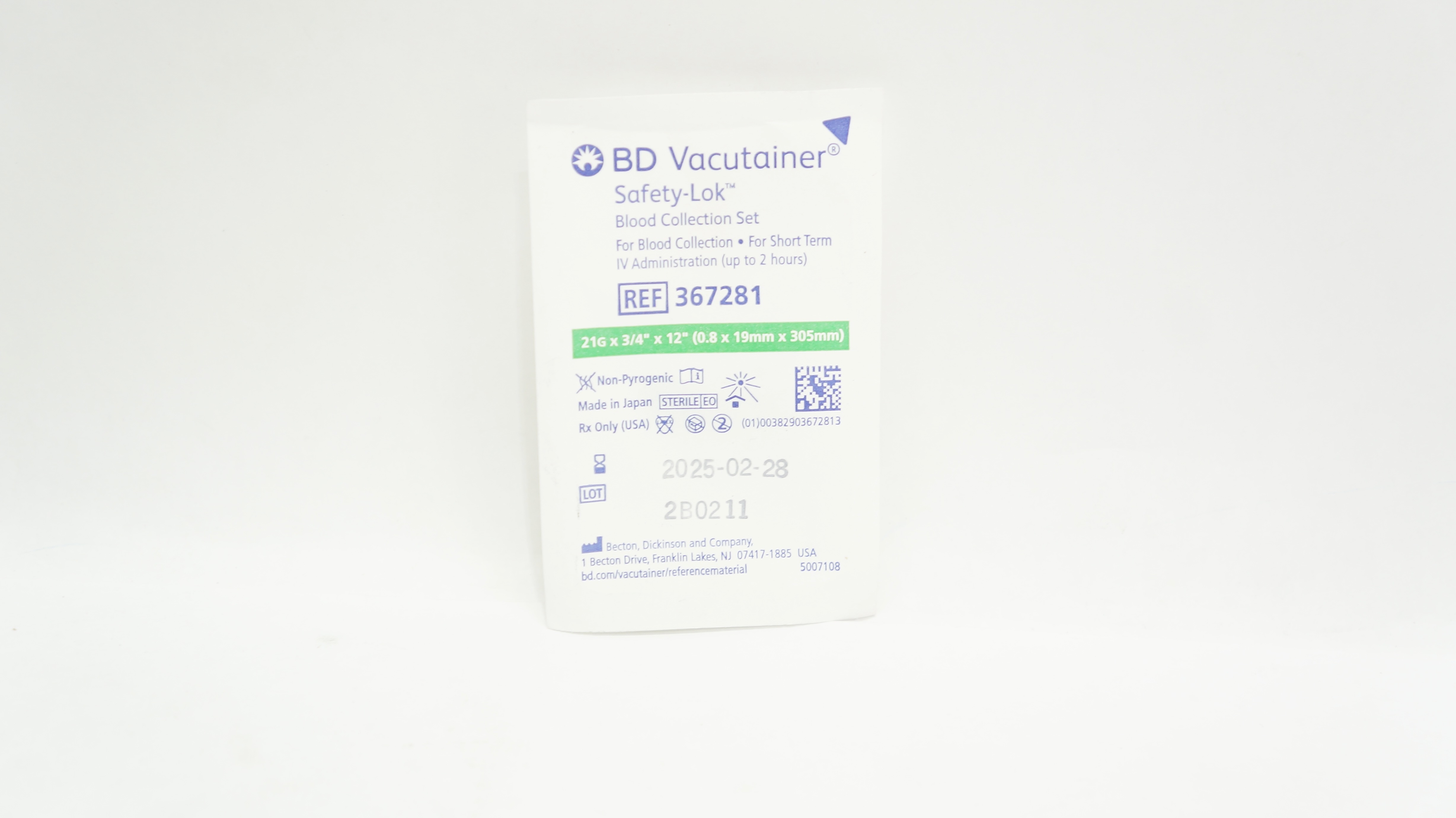 BD 367281 Vacutainer Safety-Lok Blood Collection Set 21G x 3/4inch x 12inch