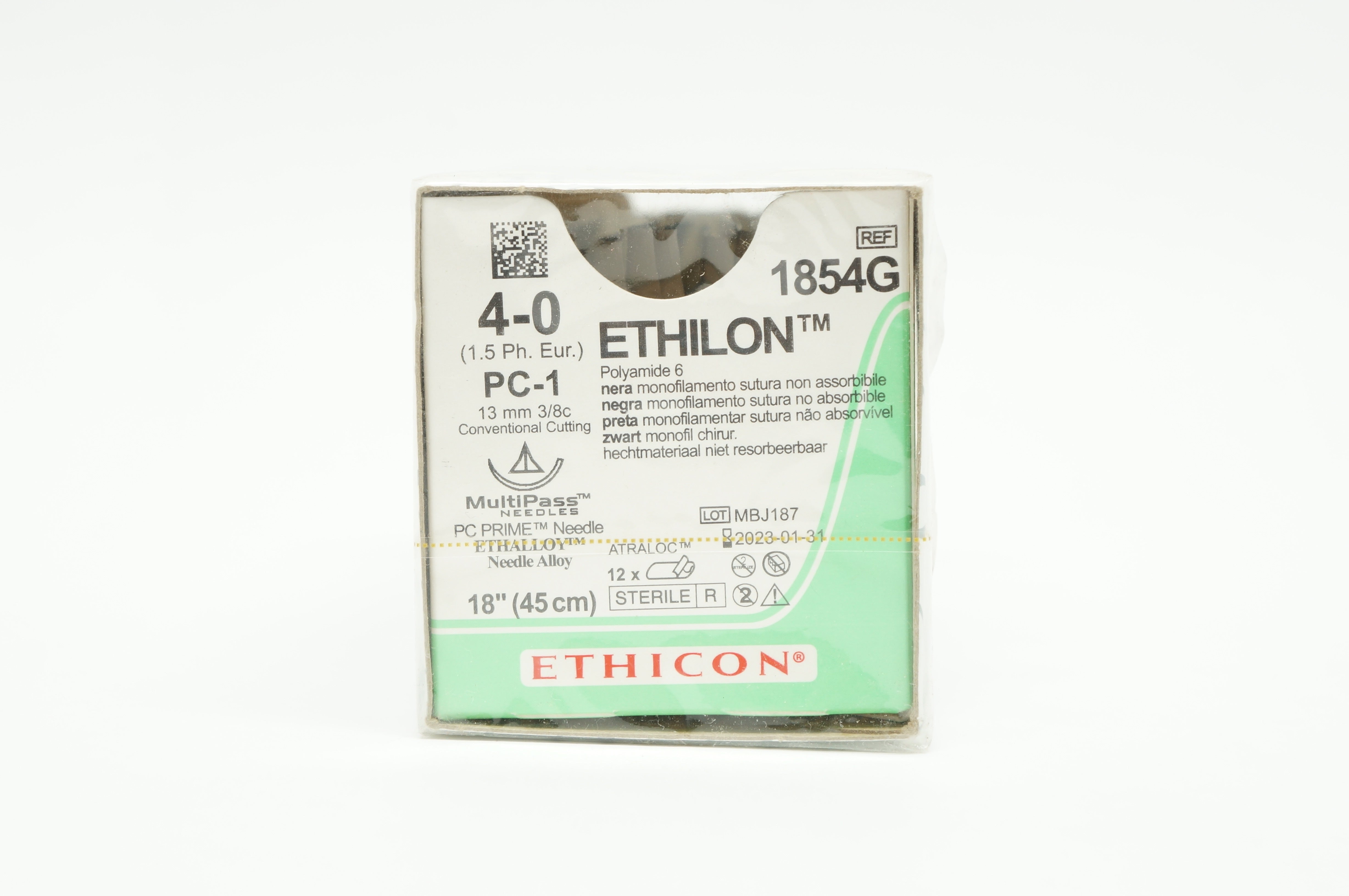 Ethicon 1854G 4-0 Polyamide 6 PC-1 13mm 3/8c 18inch - Box of 12