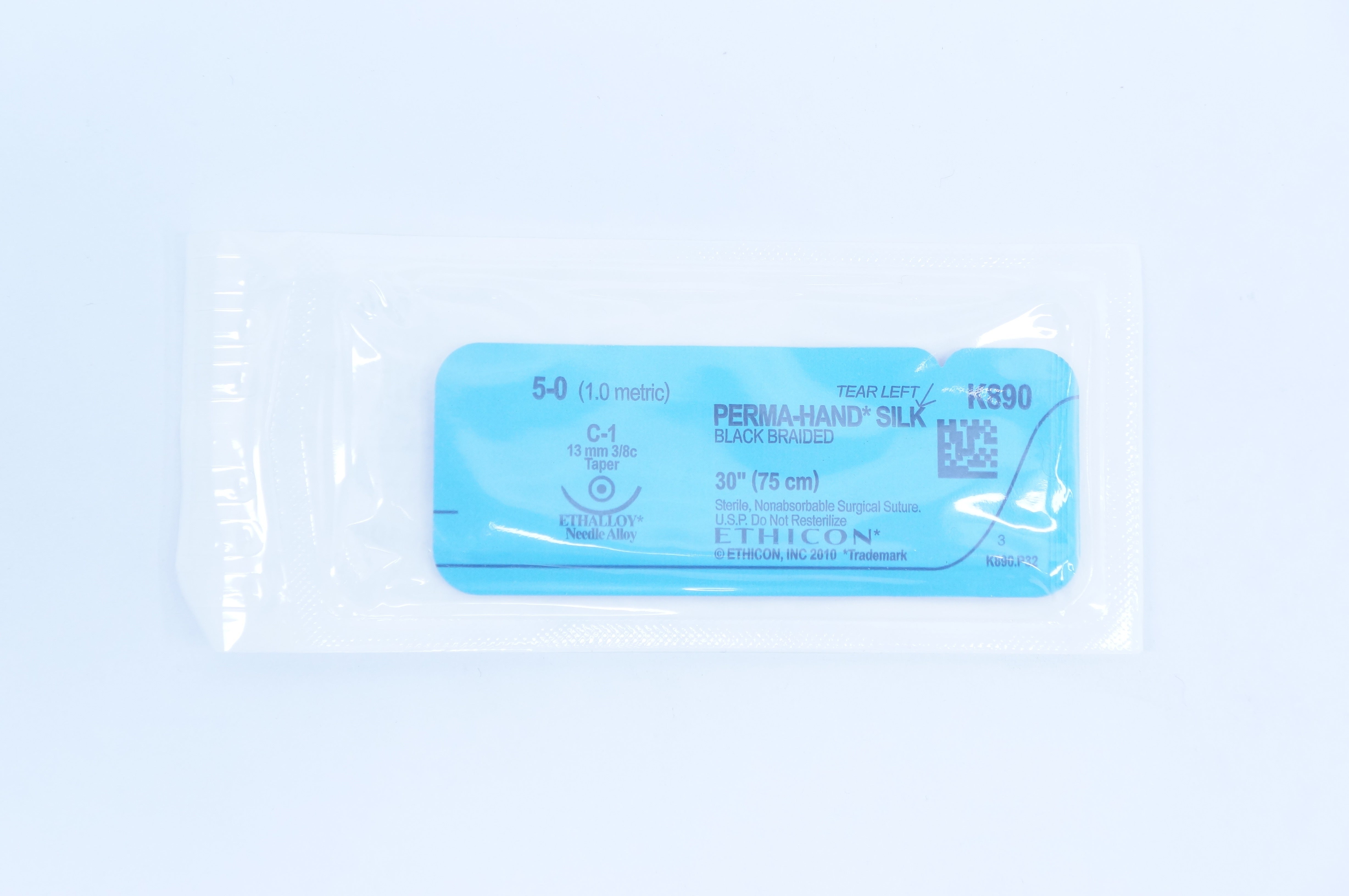 Ethicon K890 5-0 Perma-Hand Silk C-1 13mm 3/8c Taper, 30inch (x)