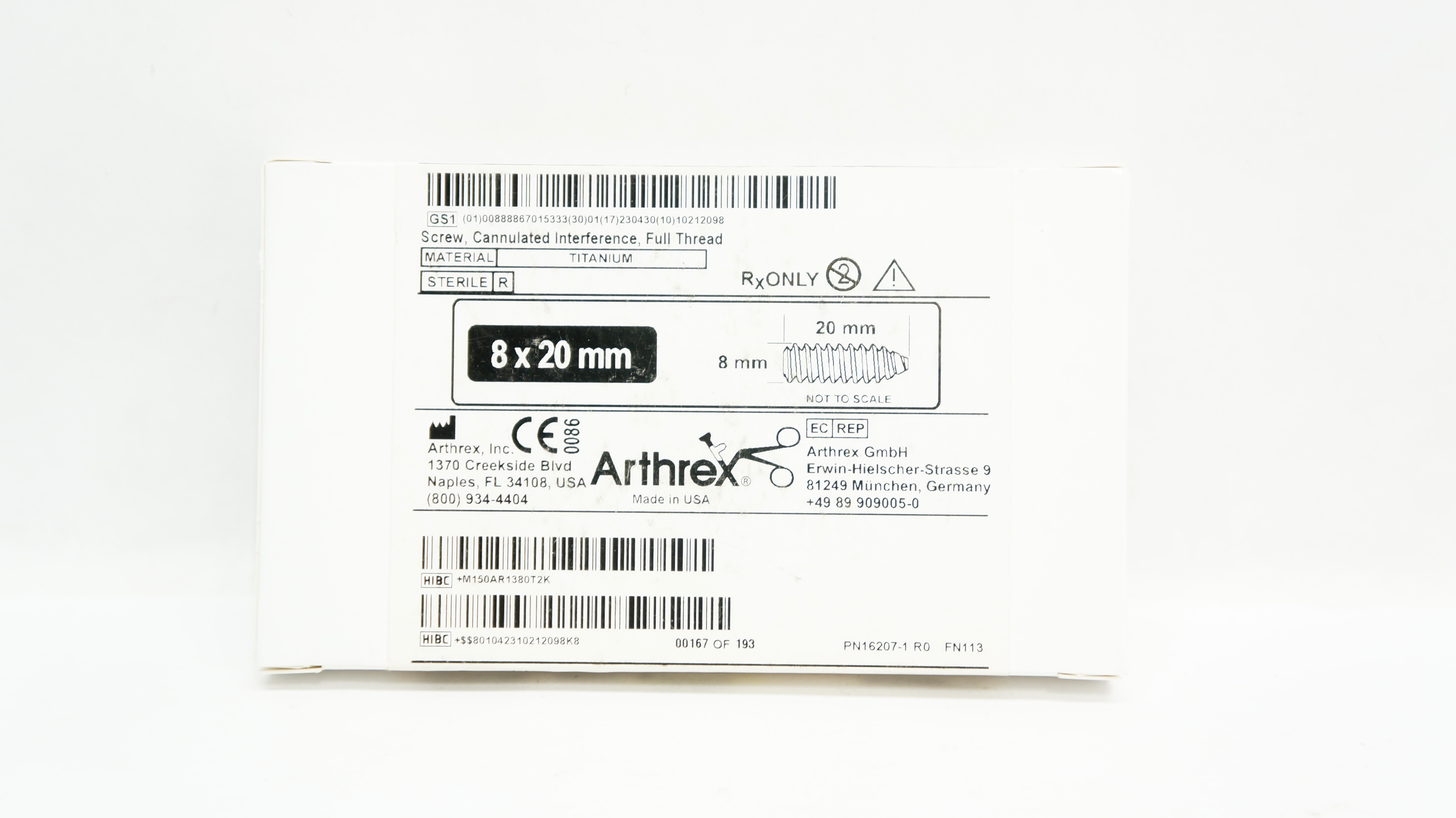 Arthrex Full Thread Cannulated Interference Screw 8mm x 20mm (x)