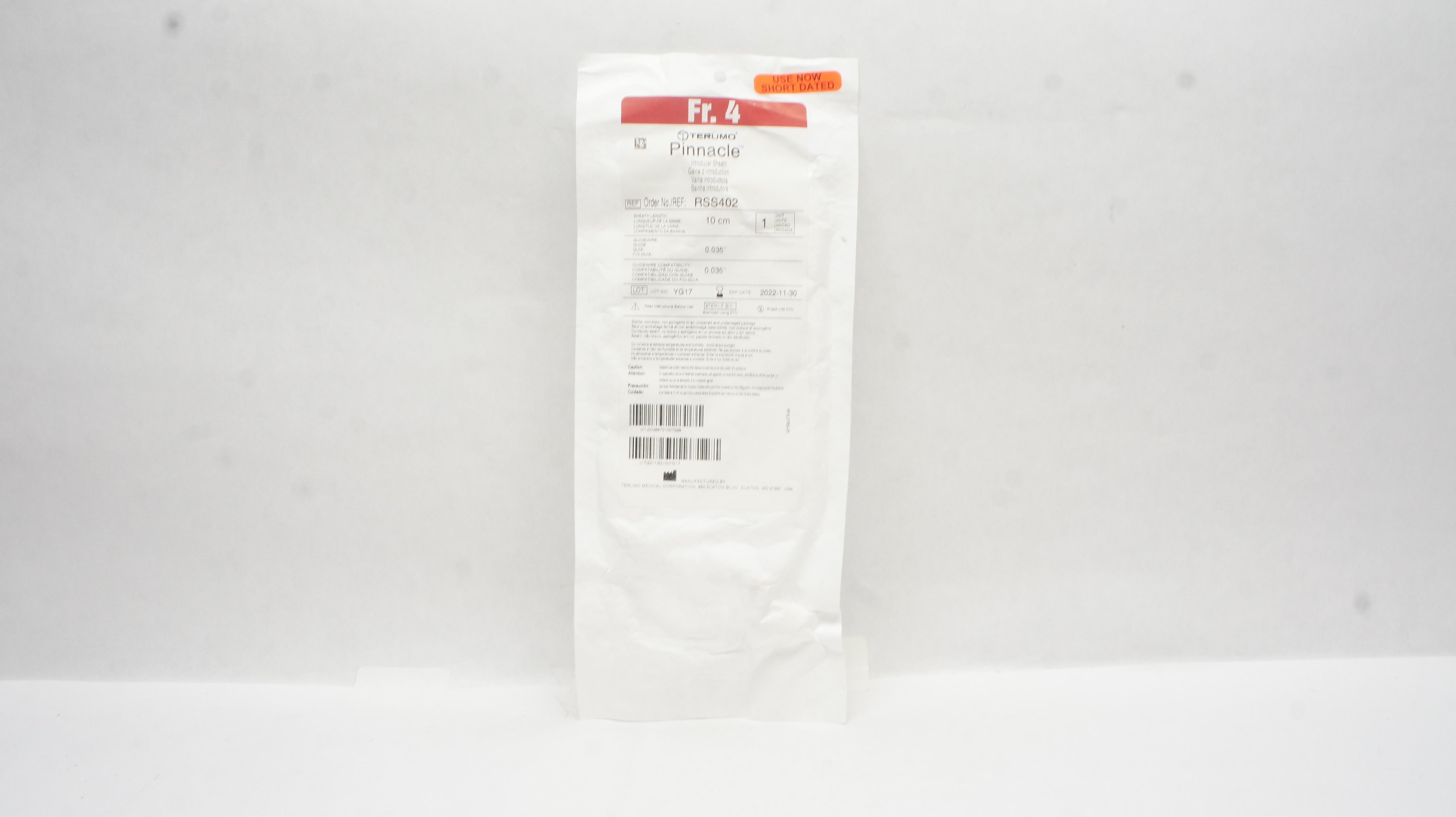 Terumo RSS402 Pinnacle Introducer Sheath 4F x 10cm x 0.035 x 0.035 inch (x)
