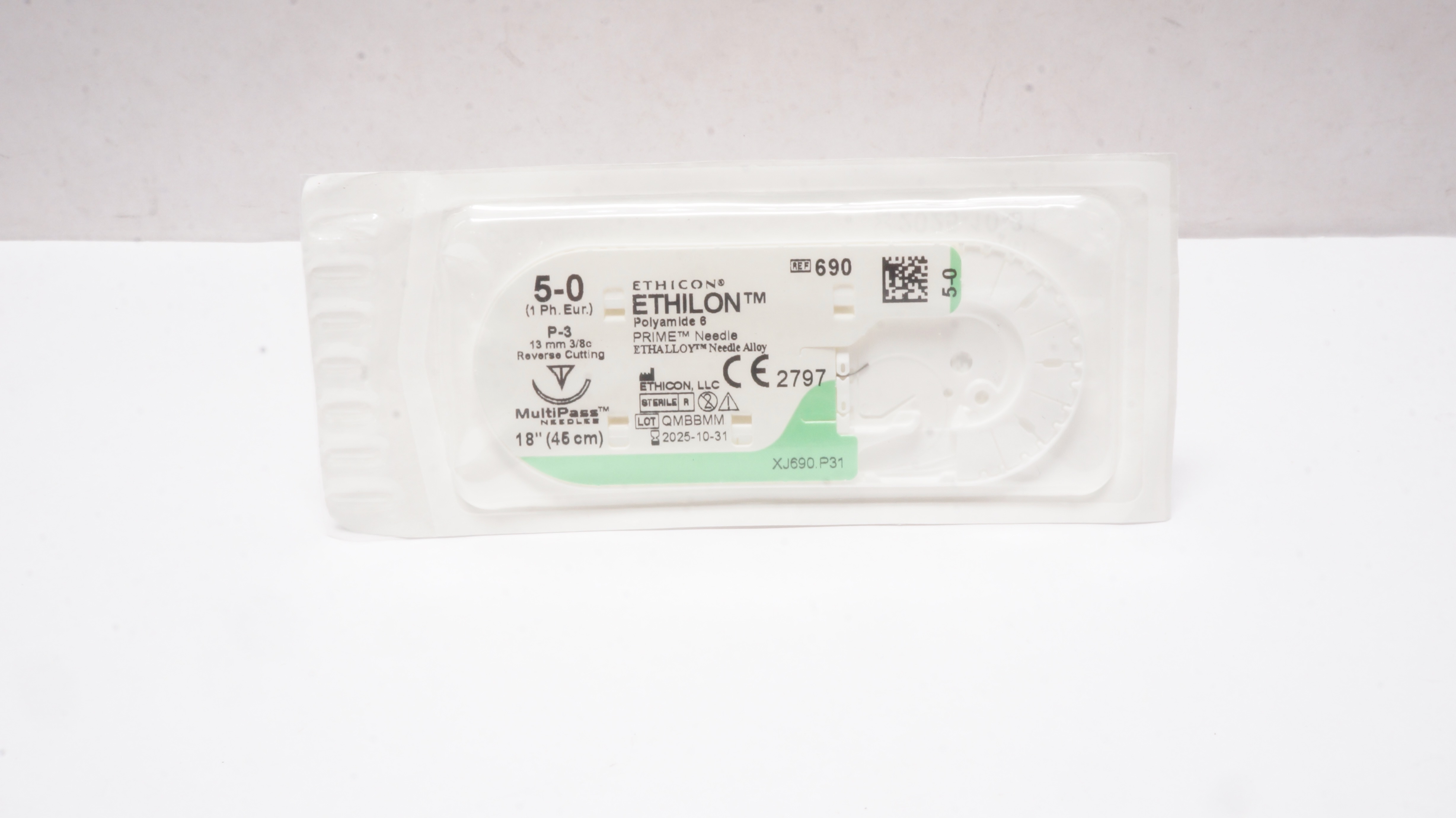 Ethicon 690G 5-0 ETHILON, P-3, 13mm 3/8c, Reverse Cutting 18In
