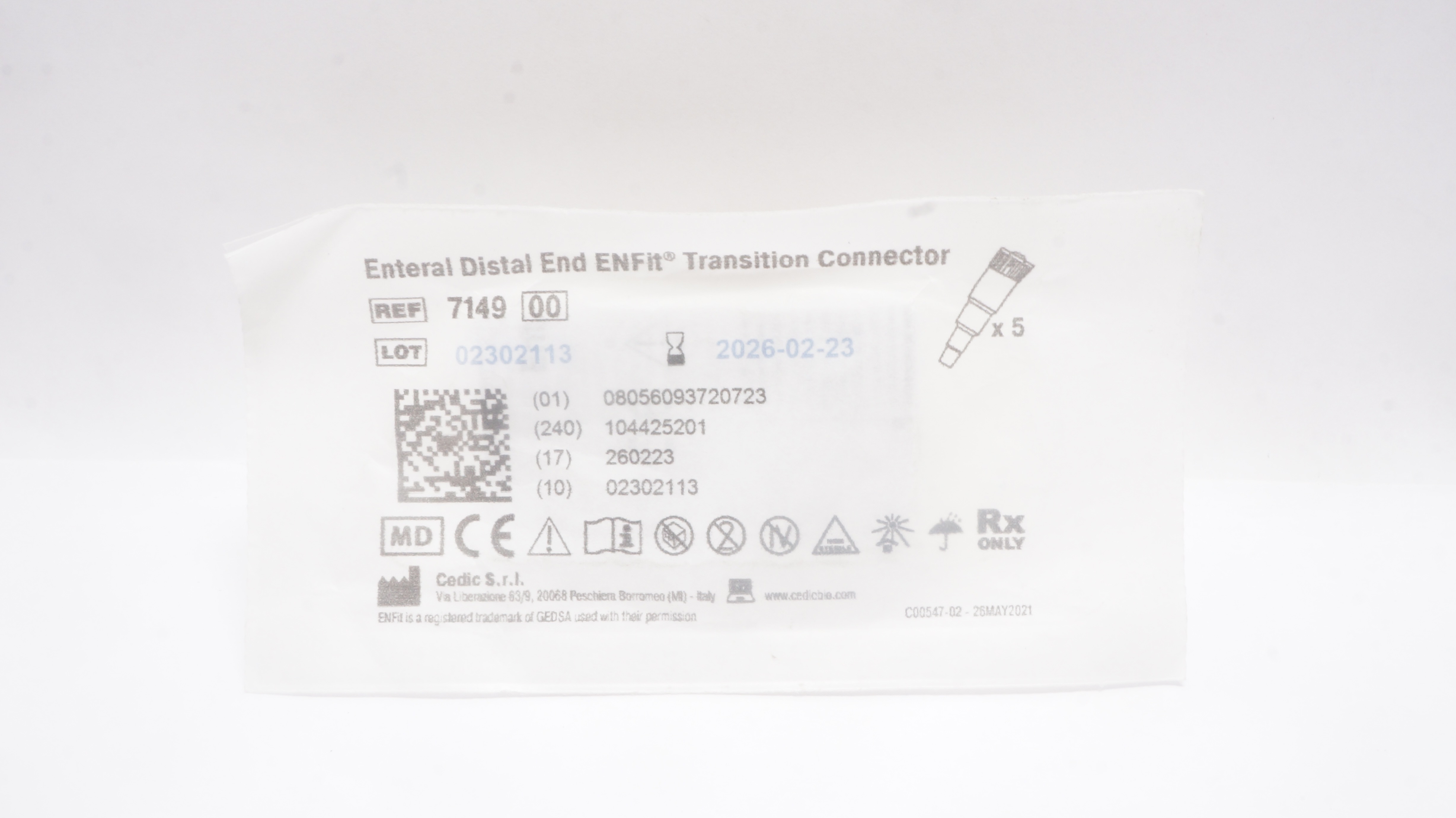 Cedic 7149 Enteral Distal END ENFit Transition Connector - Pack of 5