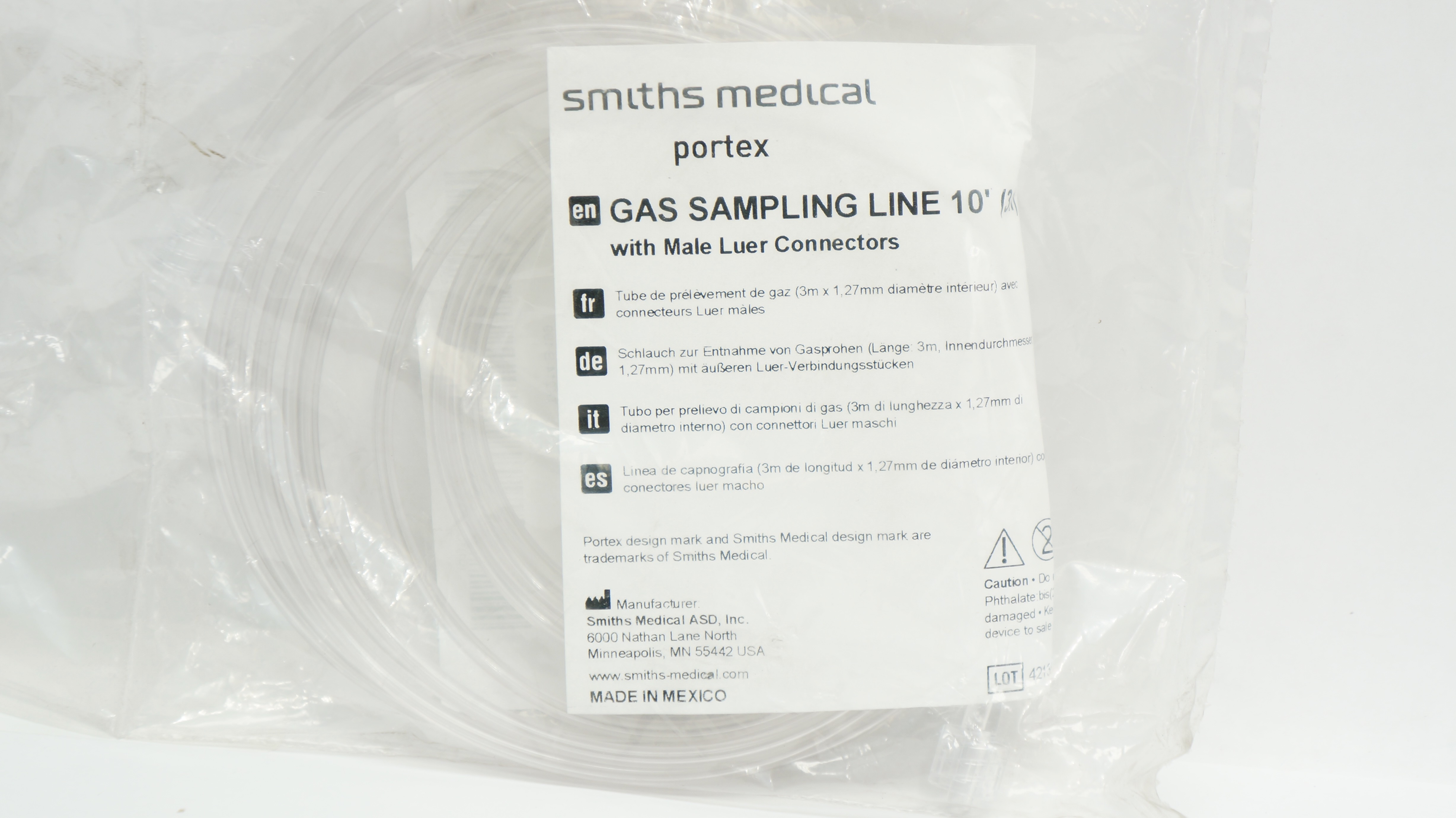Smiths Medical 225-3422-800 Gas Sampling Line 10Ft. with Male Luer Connectors