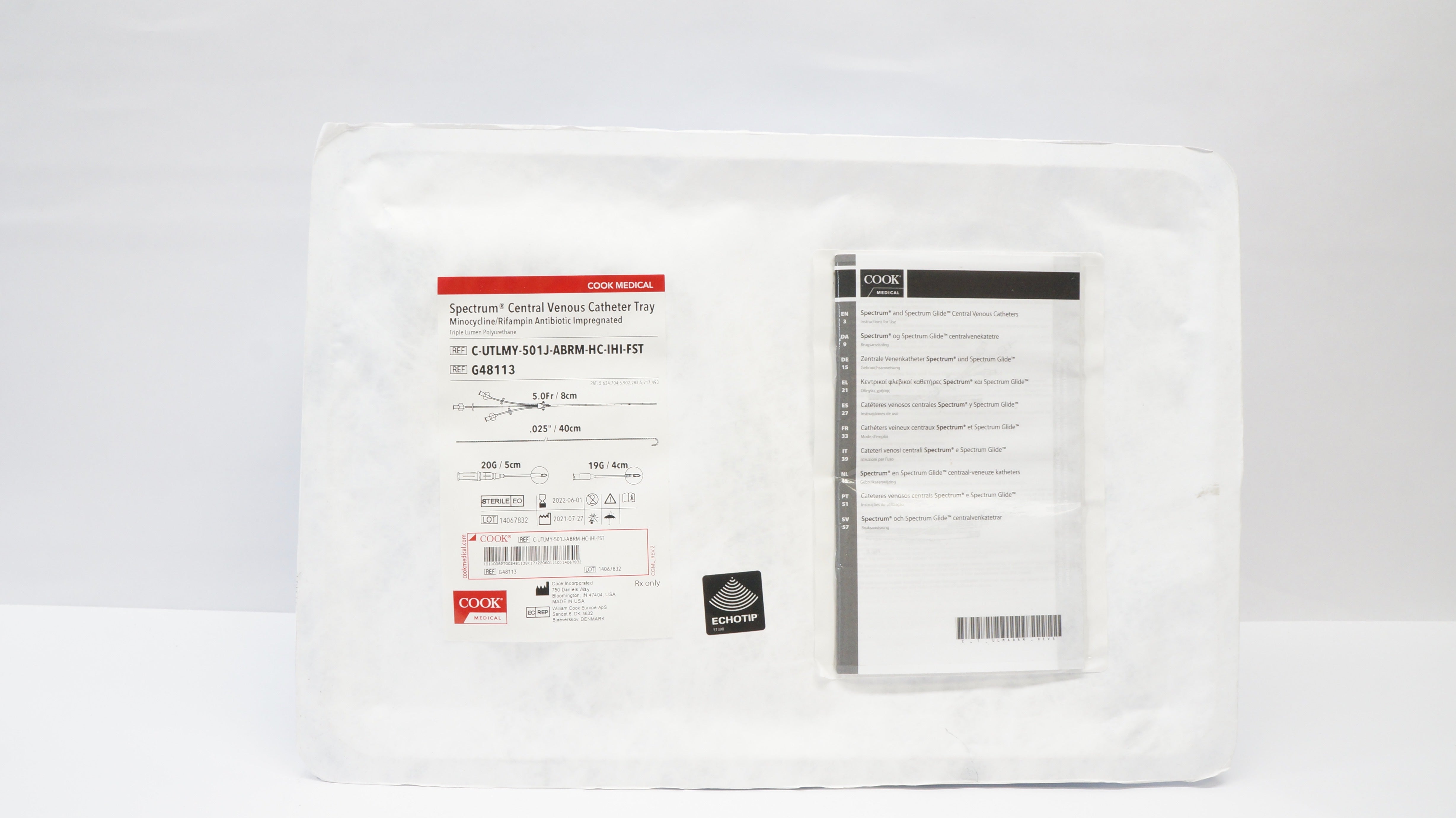 Cook Medical G48113 Spectrum Central Venous Cath.Tray 5.0Fr/8cm .025inch/40cm(x)