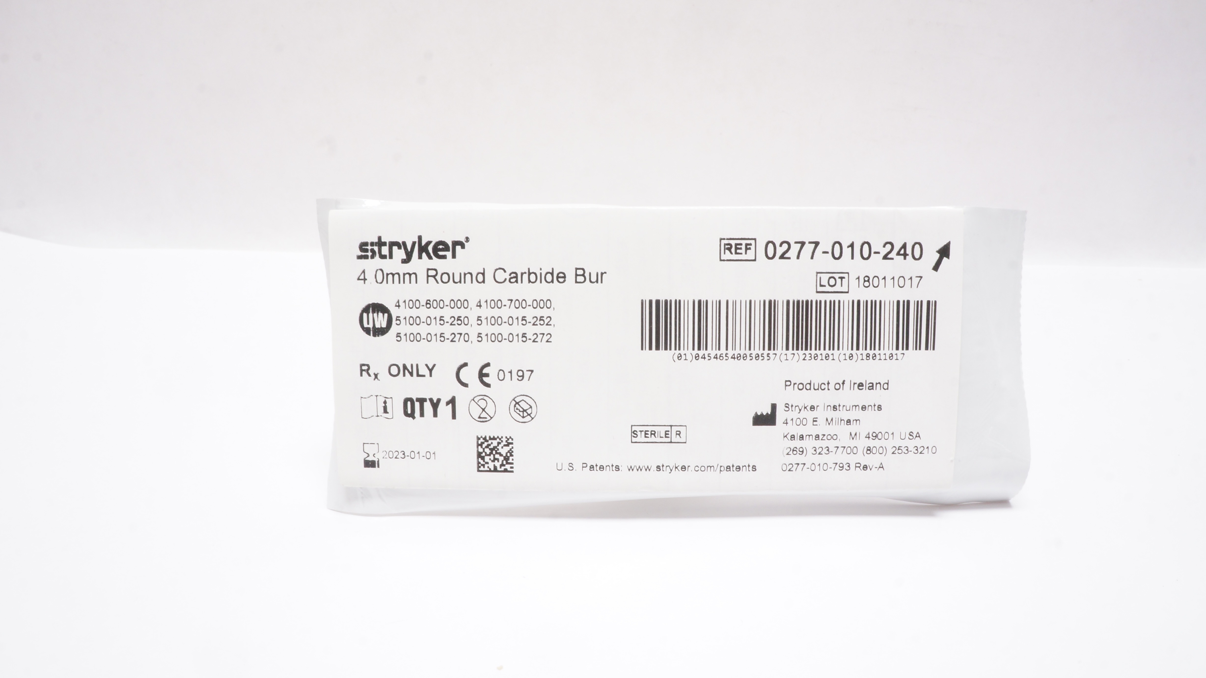 Stryker 0277-010-240 Round Carbide Bur 4.0mm (x)