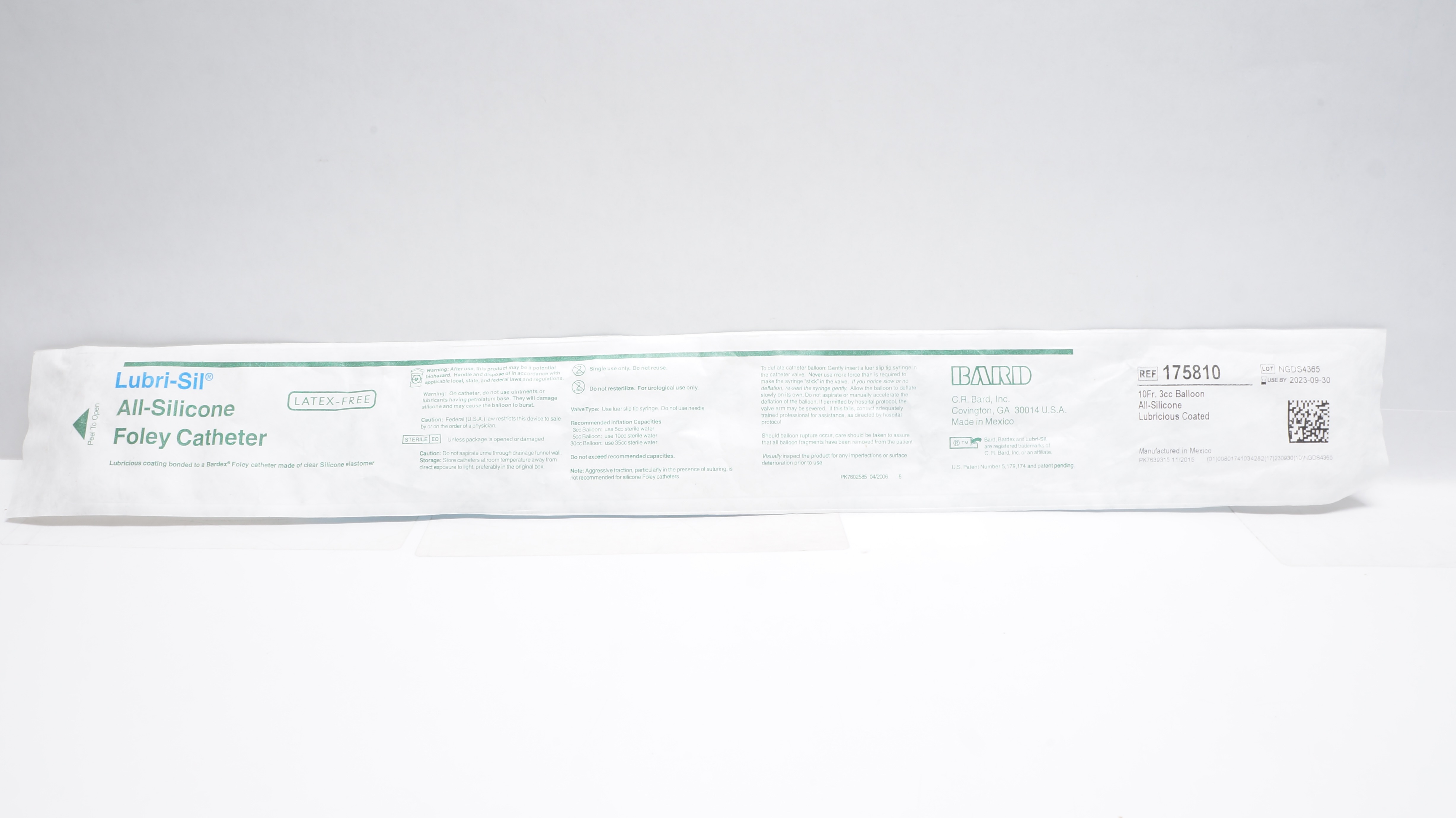 Bard 175810 Lubri-Sil All-Silicone Foley Cath. 10Fr. 3cc (x)