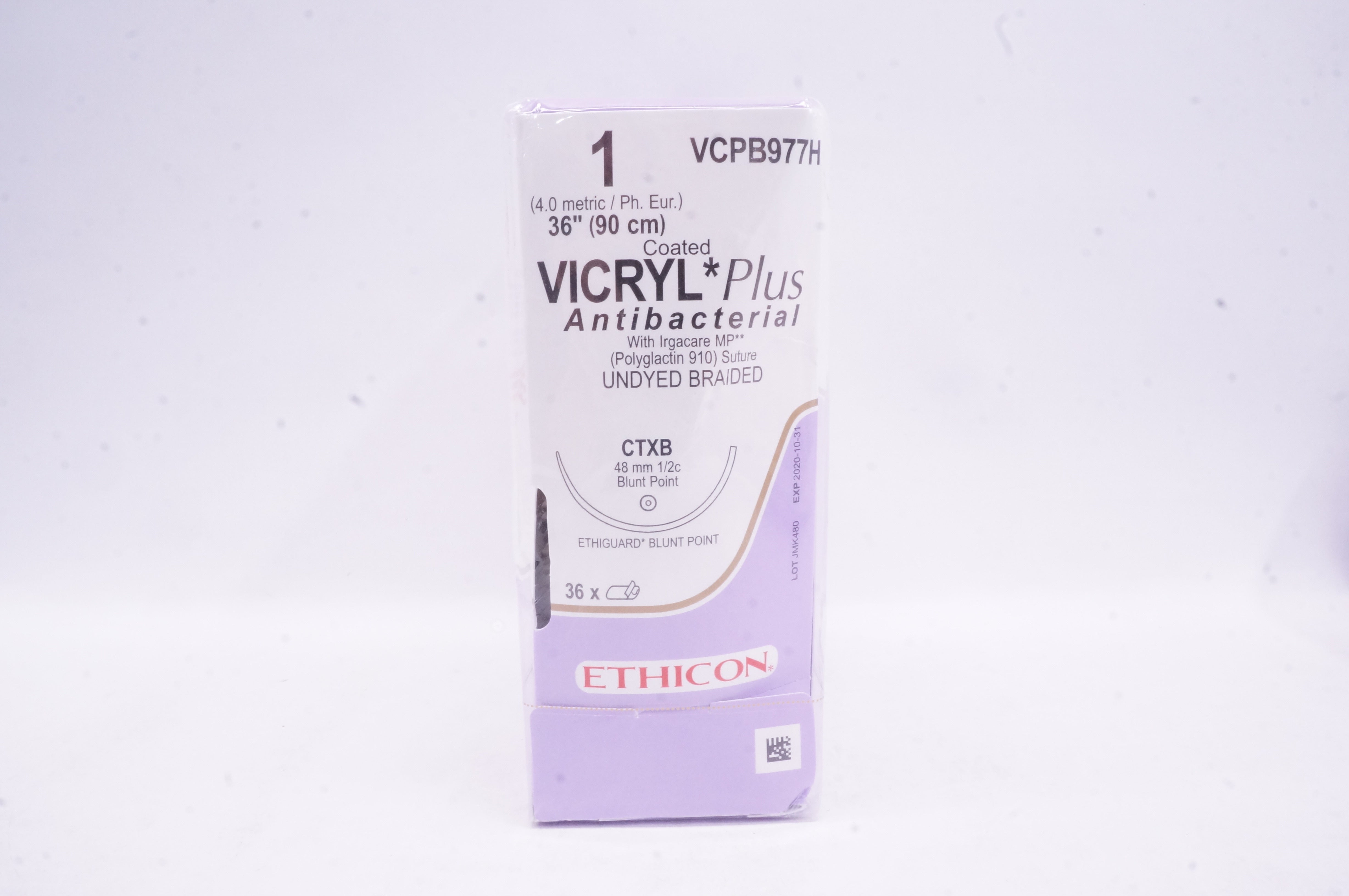 Ethicon VCPB977H 1 VICRYL Plus, CTXB, 48mm 1/2c Blunt Point 36inch(x) -Box of 36