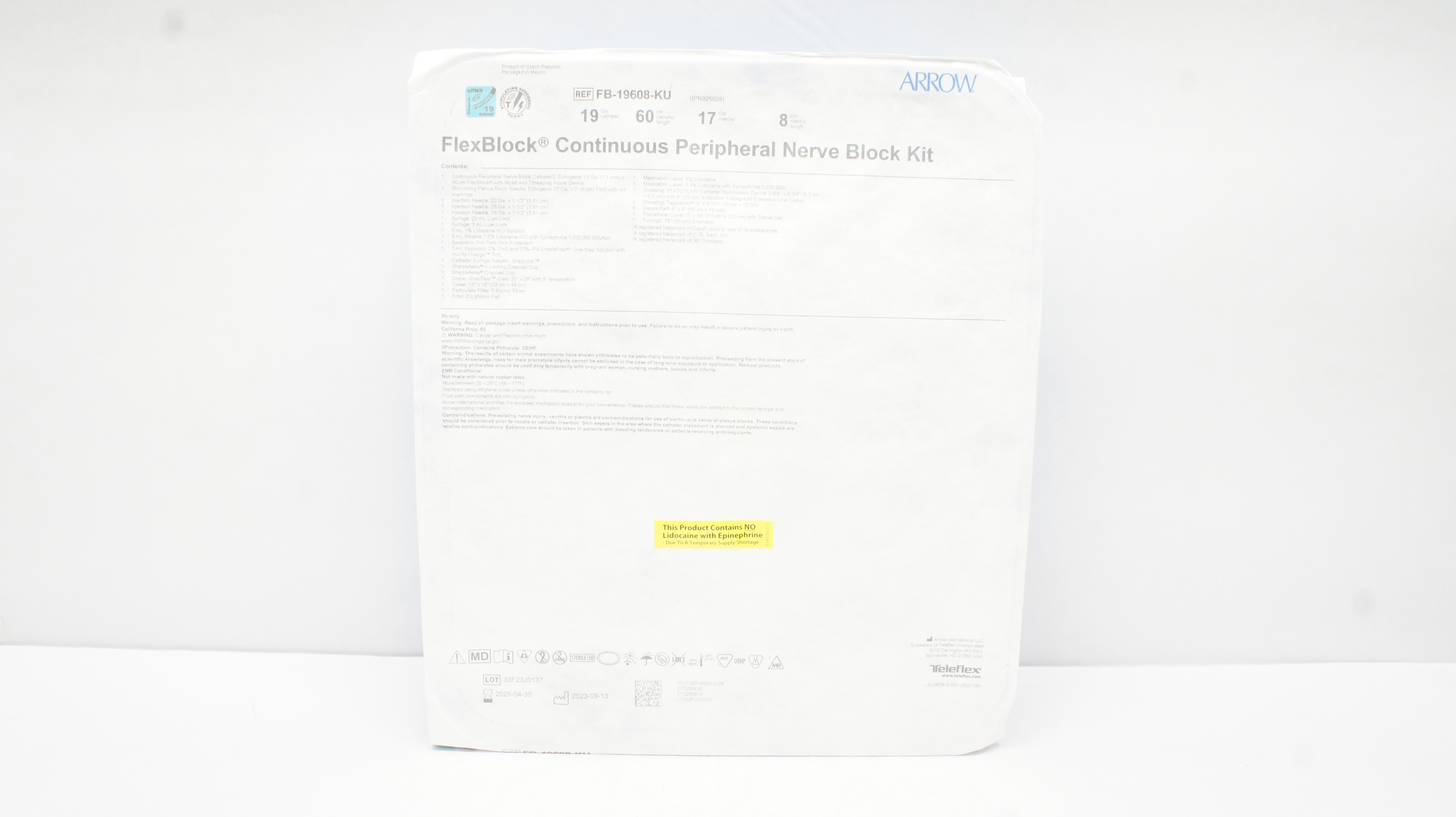 Teleflex FB-19608-KU FlexBlock Continuous Peripheral Nerve Block Kit 19Ga