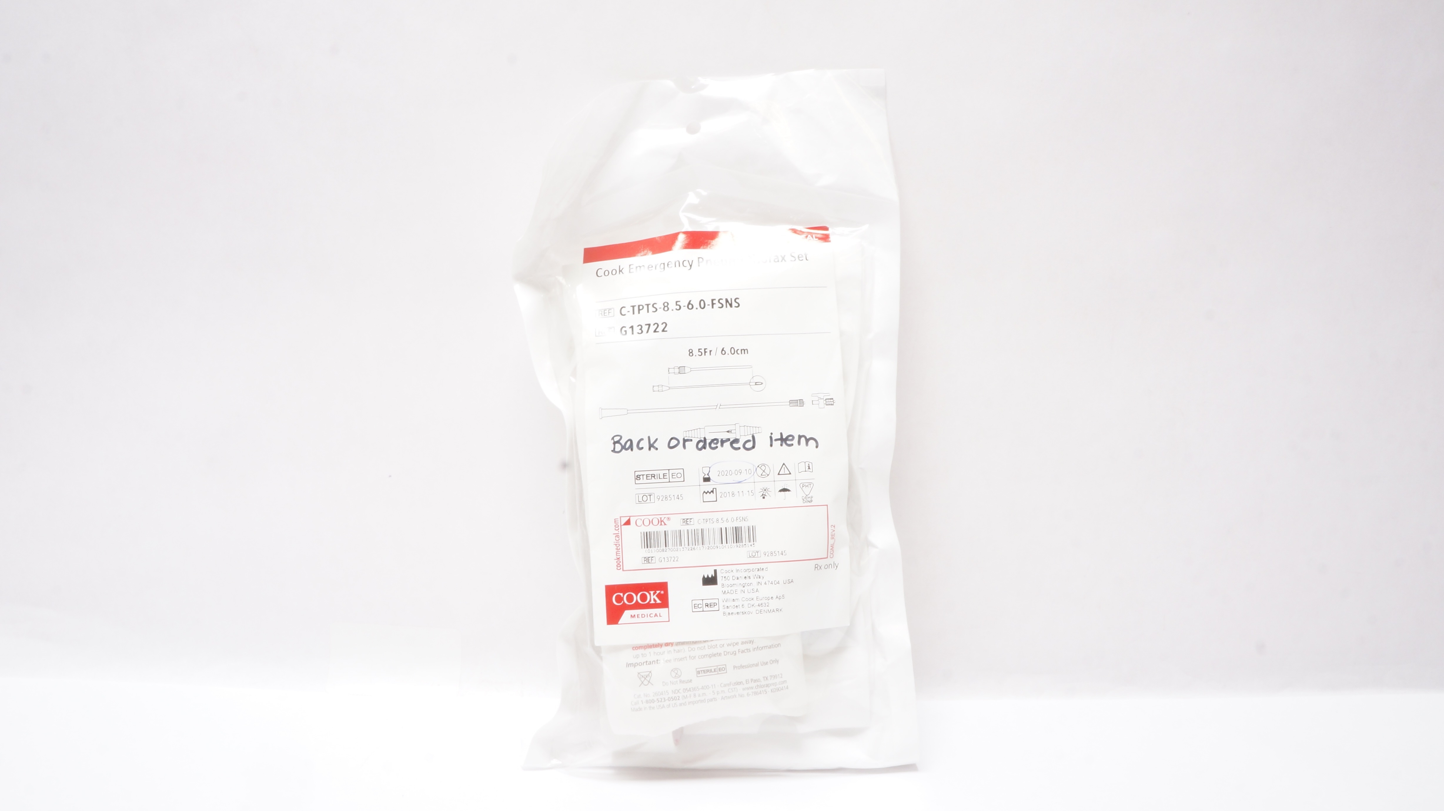 Cook Medical G13722 Emergency Pneumothorax Set 8.5Fr (x)