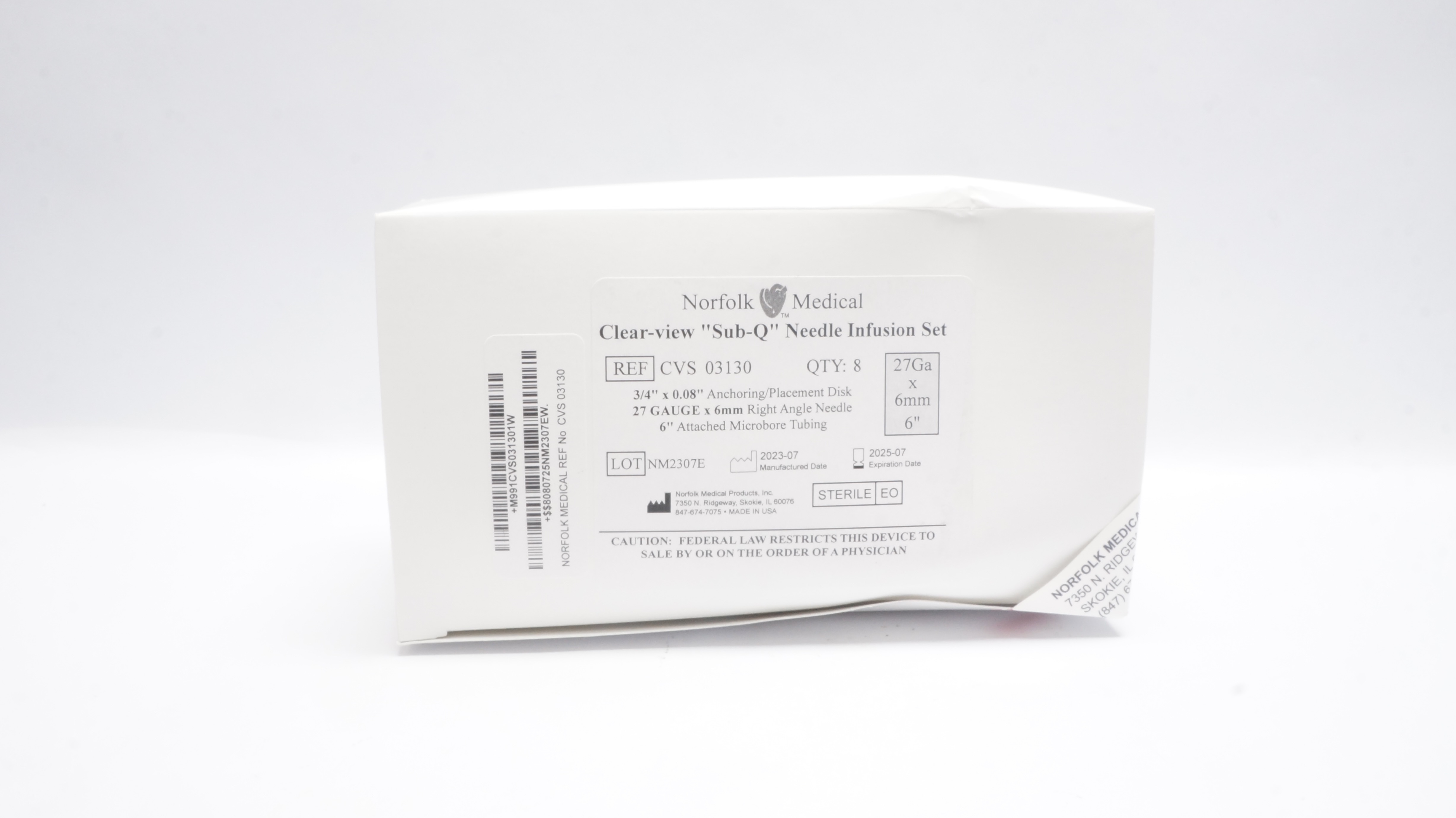 Norfolk CVS03130 Clear-View Sub-Q Ndle Infusion Set 27Ga x 6mm x 6inch- Box of 8