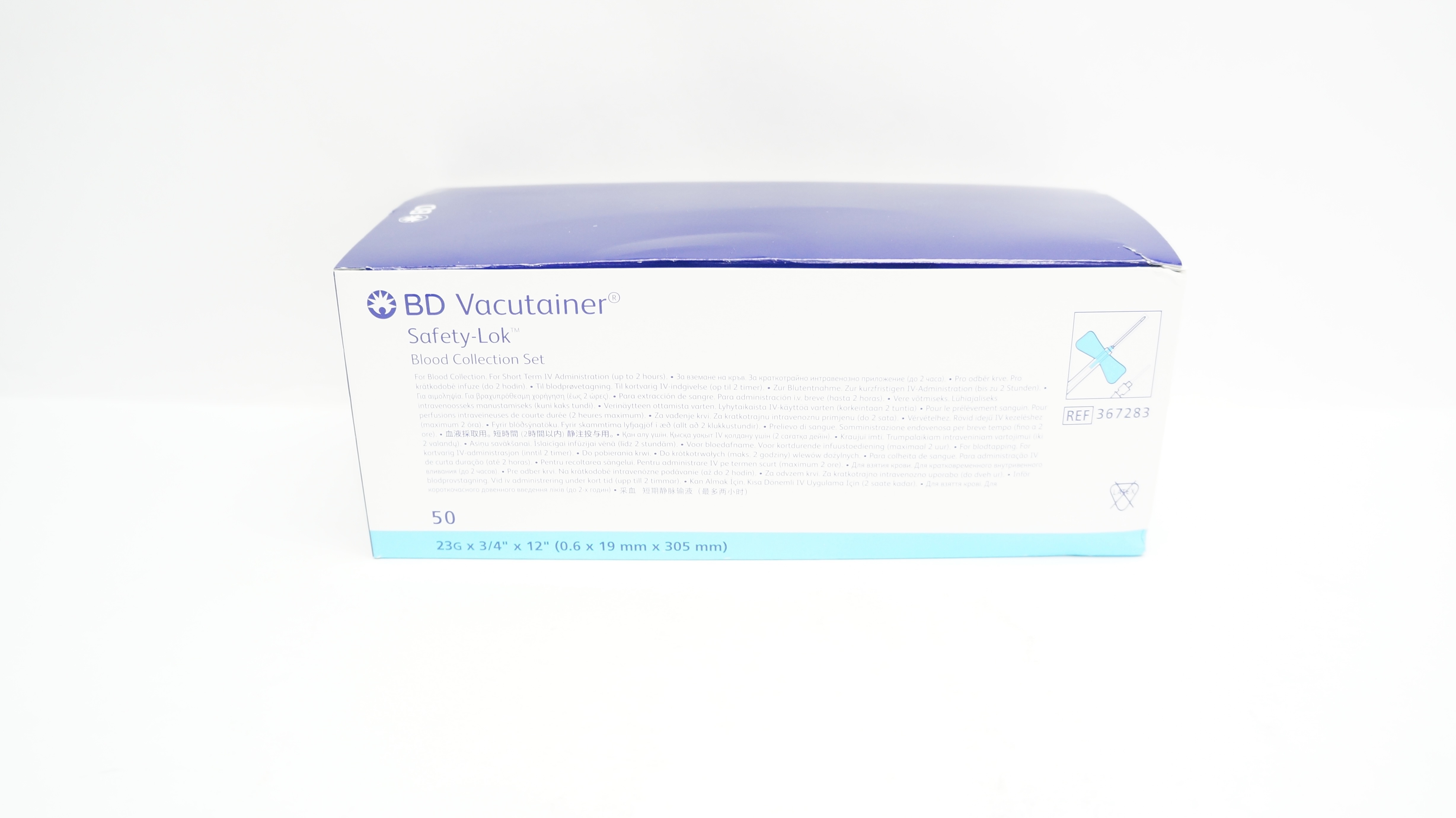 BD 367283 Vacutainer Blood Collection Set 23G x 3/4inch x 12inch - Box of 50