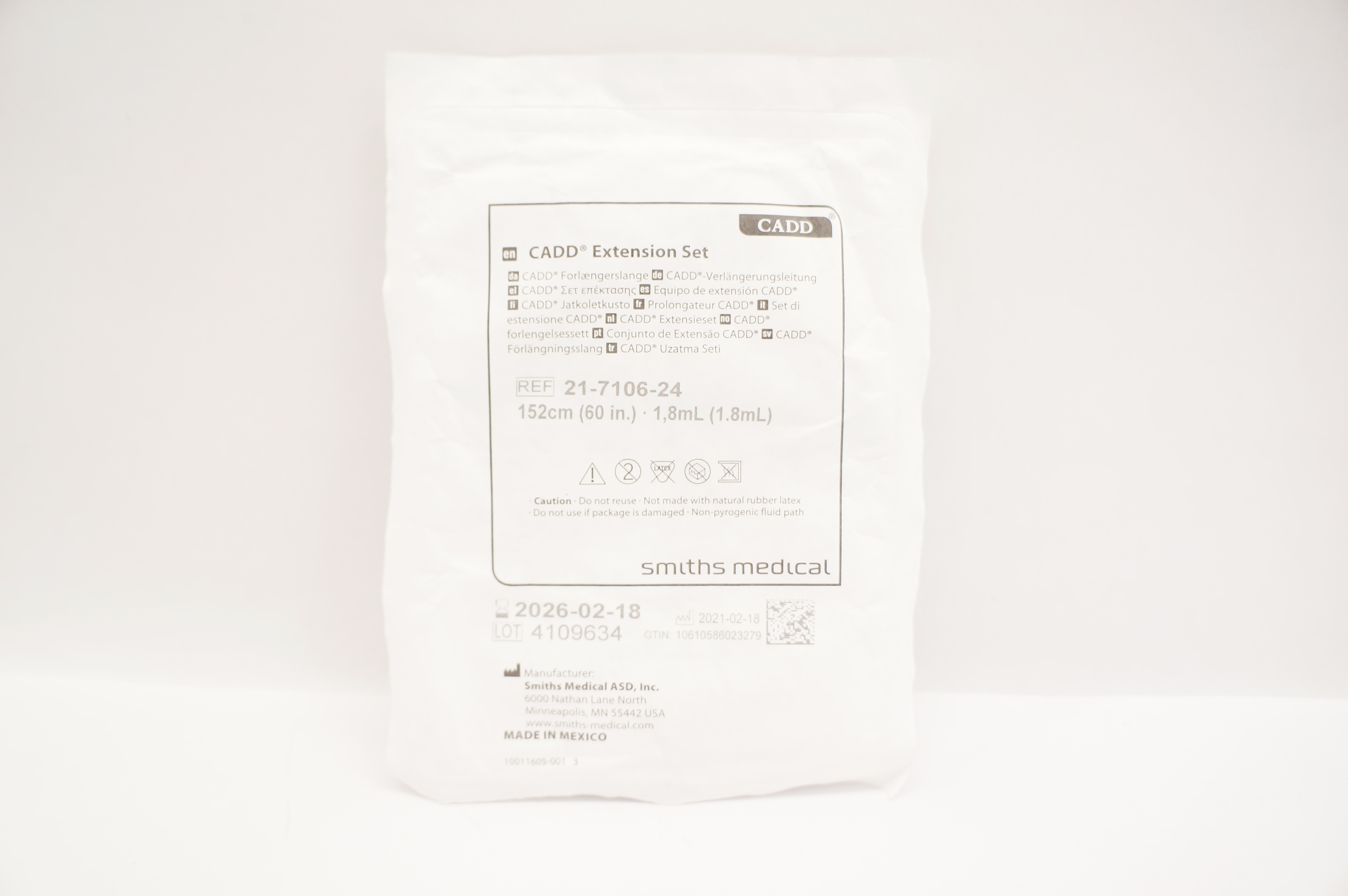 Smiths Medical 21-7106-24 CADD Extension Set 60inch x 1.8mL
